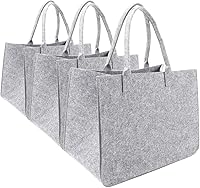 MEIANJU Reusable Felt Grocery Tote Bags 3-Pack - Heavy Duty Shopping Bags 16x12x10 Inch Dark Grey