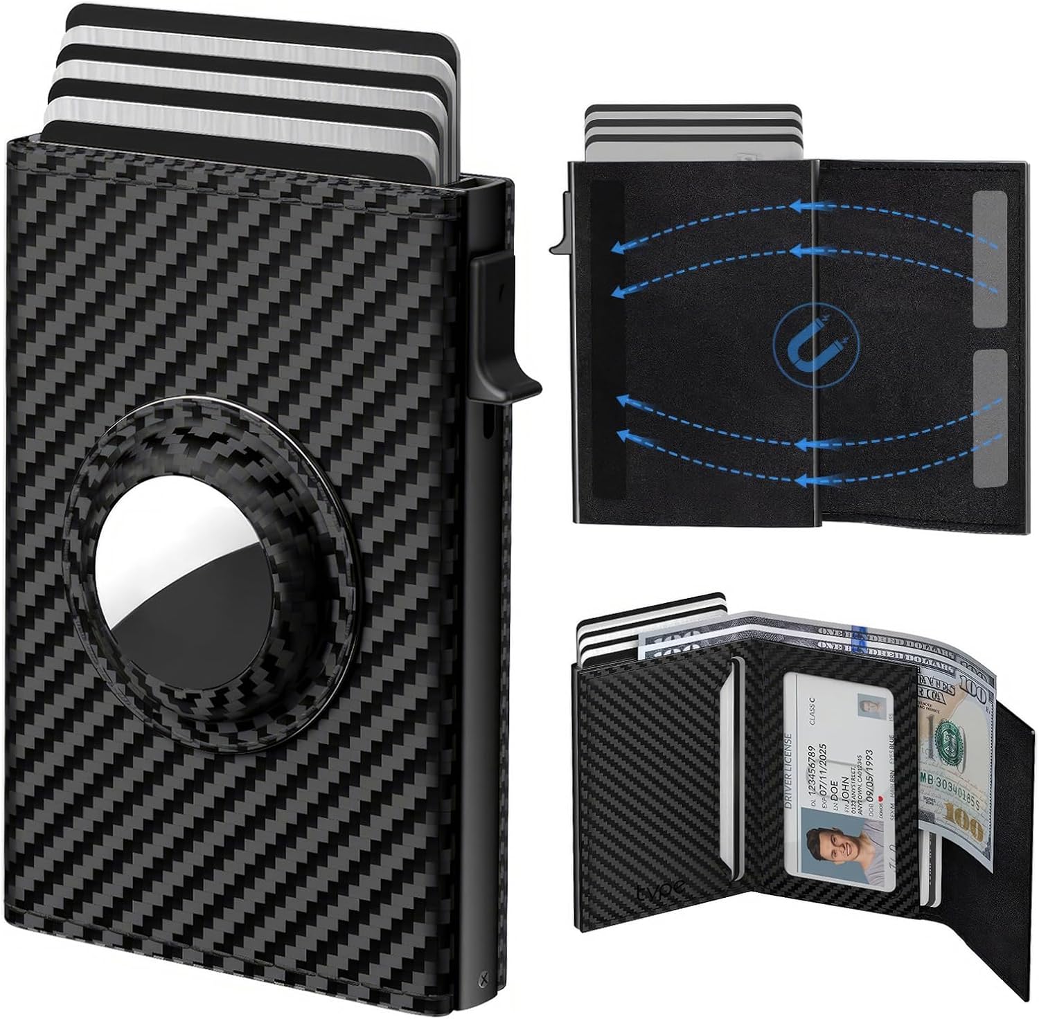 TOYFID Cartera Minimalista Desplegable Para Tarjetas De Crédito Para Hombres, Soporte Para Tarjetas De Crédito Con Banda Para Efectivo, Gris Oscuro, Slim