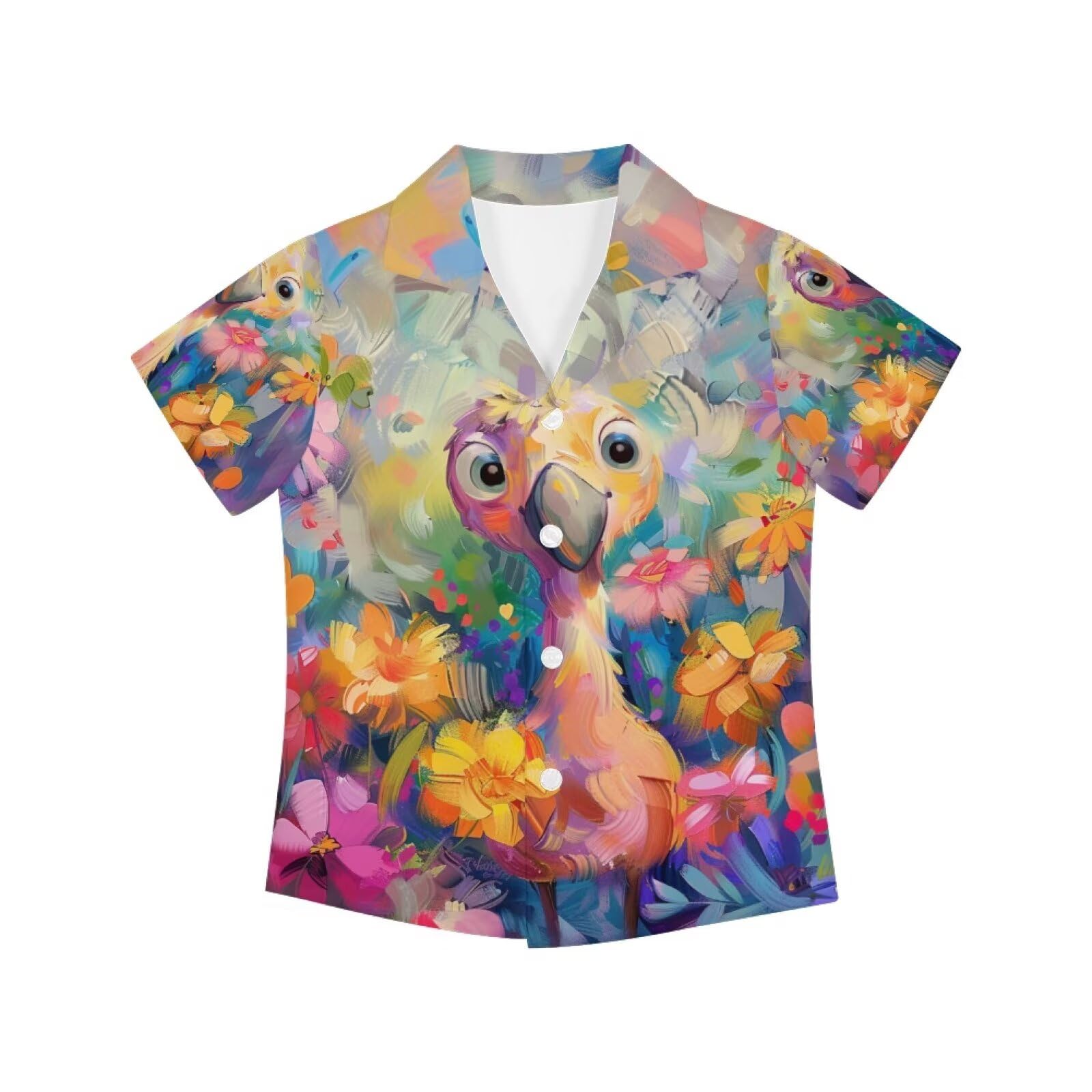 PinUp Angel Funky Casual Hawaiian Shirt Kids Boys Girls Art Oil Painting Animal Pattern Short Sleeve Unisex Beach Shirt
