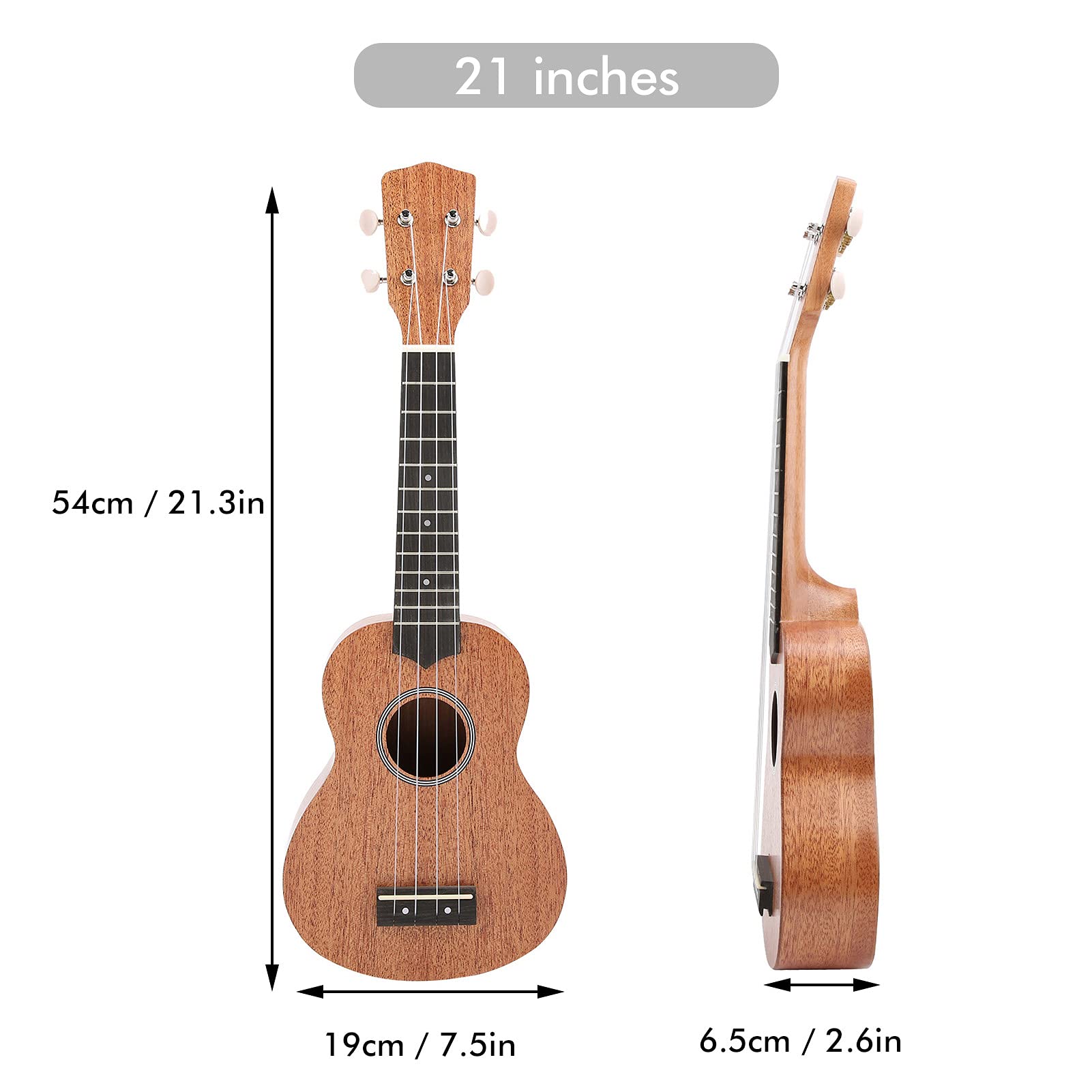 Ukelele de caoba para principiantes con bolsa de viaje y afinadores cerrados para aprender música, un instrumento musical de tamaño soprano de 21 pulgadas que crea un