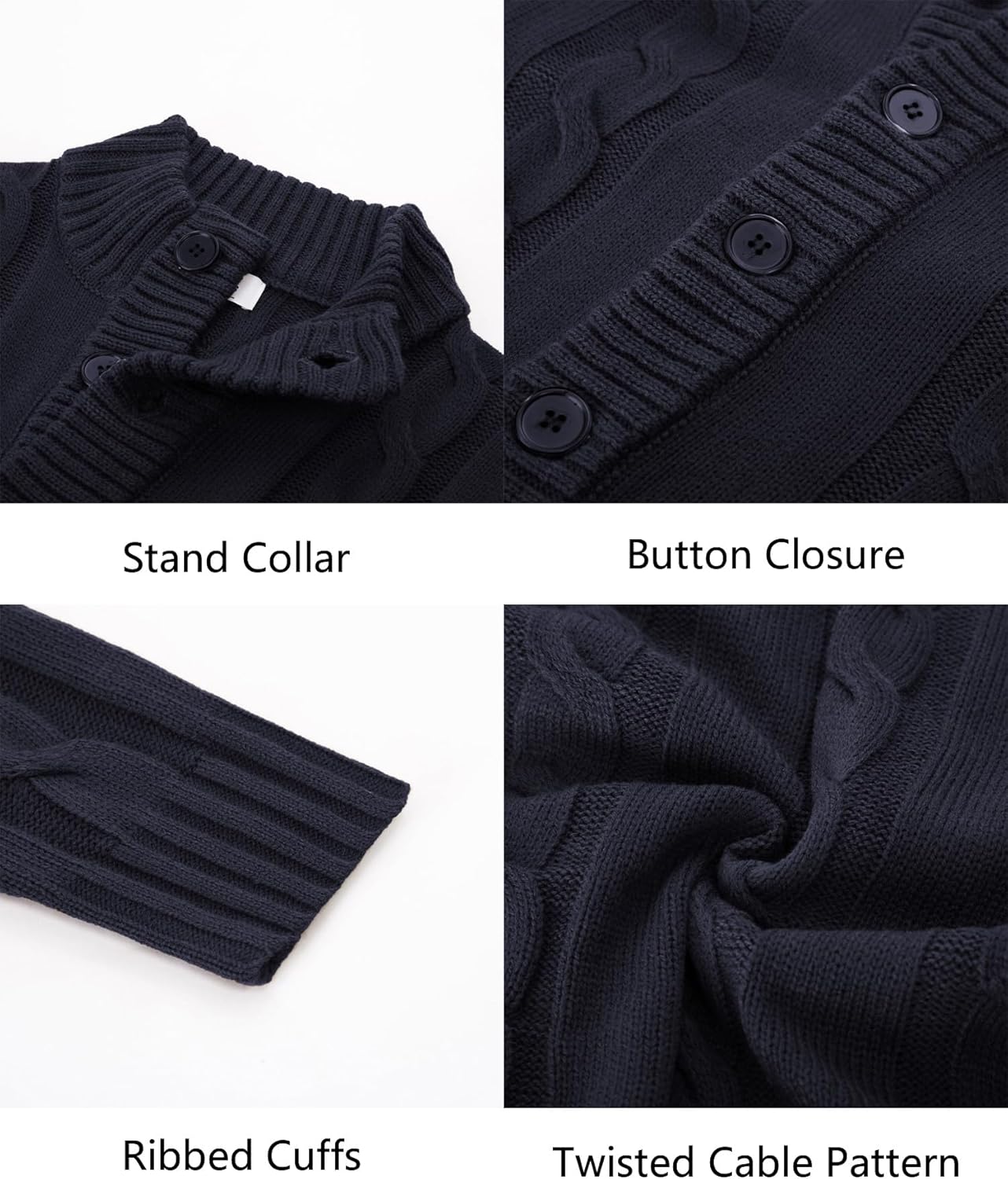 PJ PAUL JONES Mens Cable Knit Cardigan Sweaters Casual Stand Collar Slim Fit Long Sleeve Button Down Sweaters - Image 5