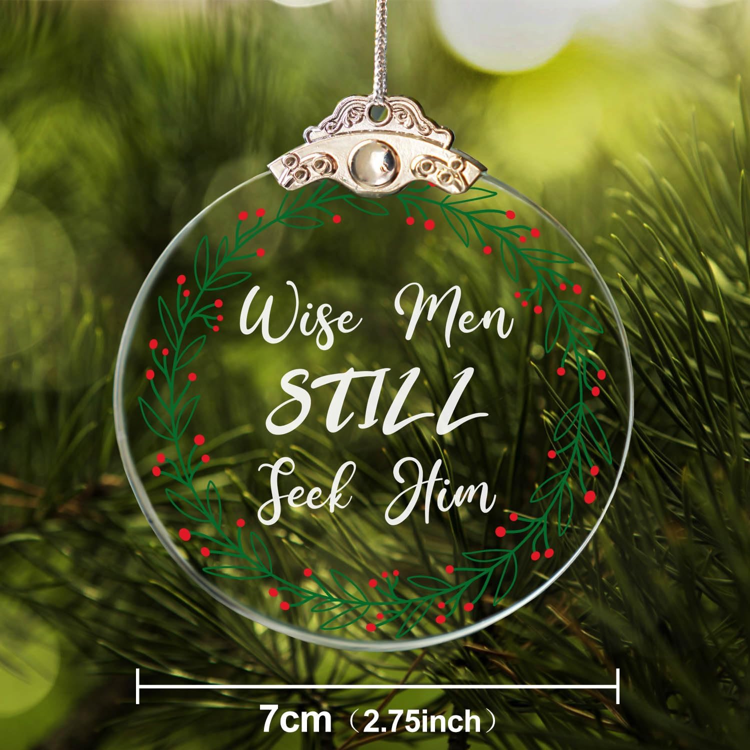 Wise Men Still Seek Him Christmas Crystal Ornament, Christian Christmas Tree Hanging Ornaments, 2.75" Round Crystal Glass Ornament Keepsake - Image 2