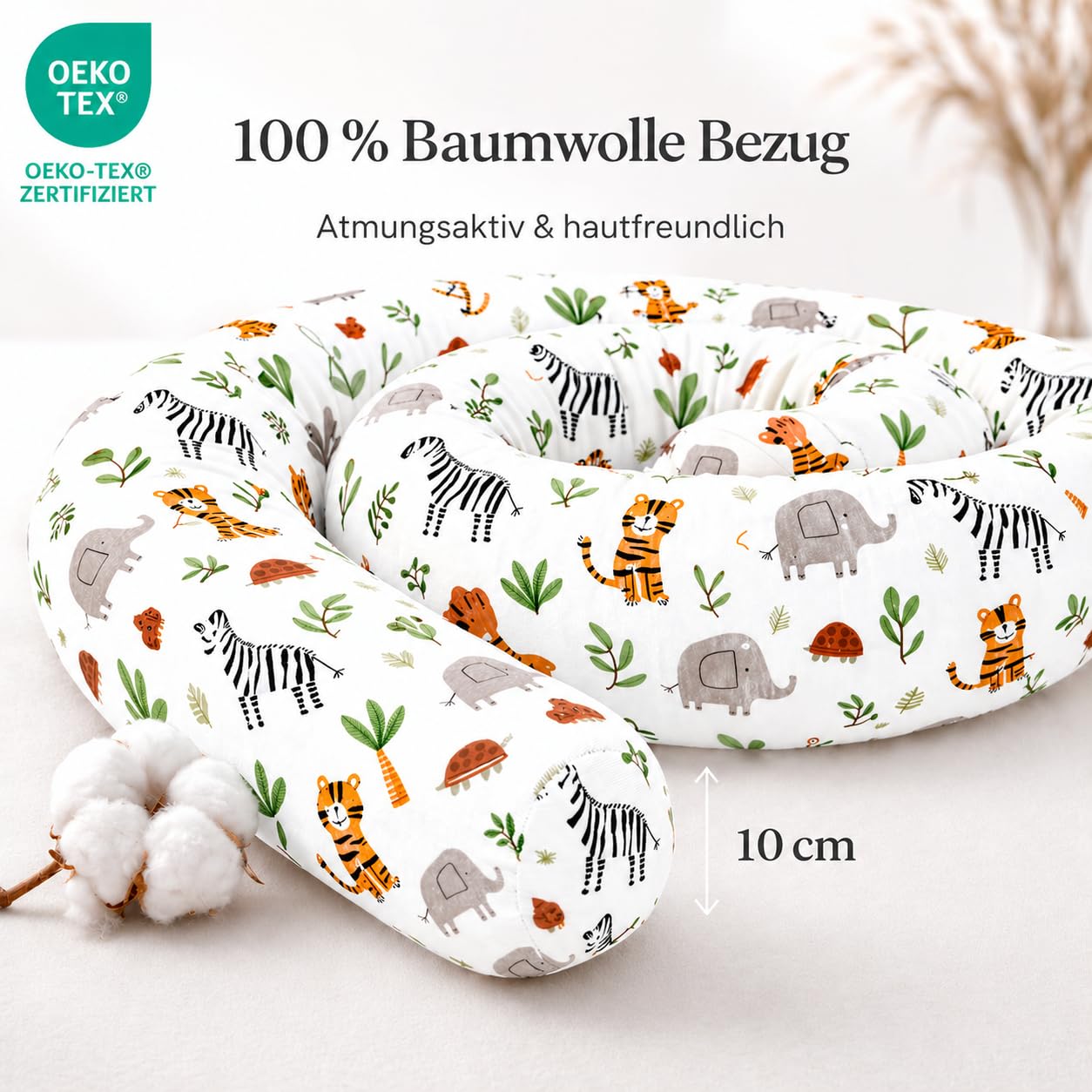 Oreiller Corps Latéral - Traversin Long XXL avec Tissu 100% Coton - Lavable et Résistant - 10 cm Epaisseur - Oeko-Tex (Savane, 400 cm)