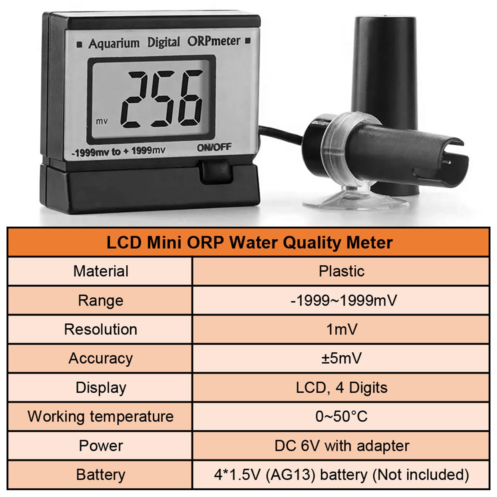 ORP-169F LCD Mini medidor de ORP Equipo de prueba de monitoreo Medidor de calidad del agua(European Plug)
