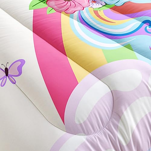 Miniatura 3 de AILONEN Juego de edredón de unicornio para niñas, tamaño individual, juegos de edredón de unicornio rosa, juego de ropa de cama de arco iris, juego