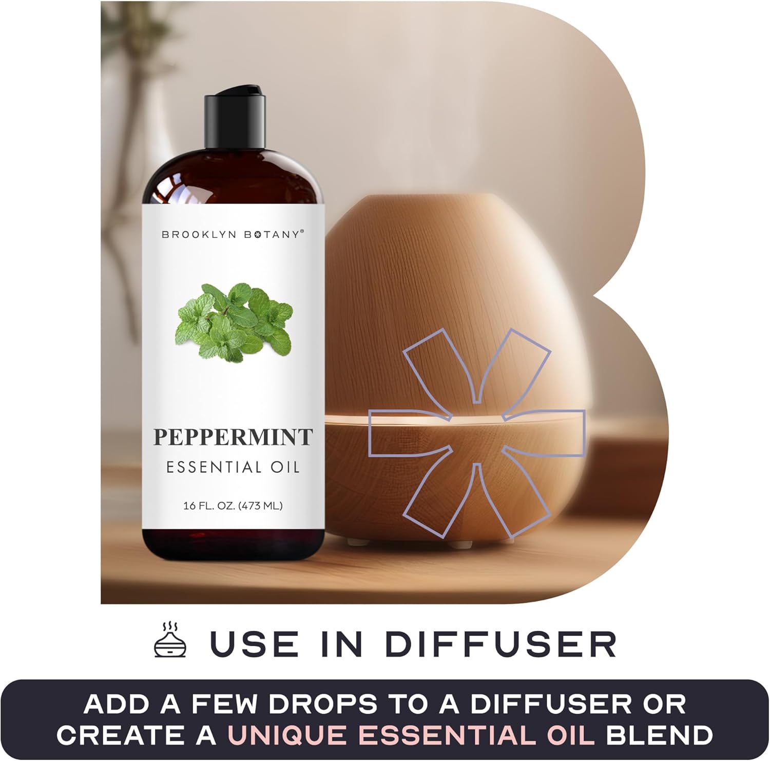 Brooklyn Botany Peppermint Essential Oil - Huge 16 Fl Oz - for Candle Making, Soap Making, Diffusers, and Aromatherapy