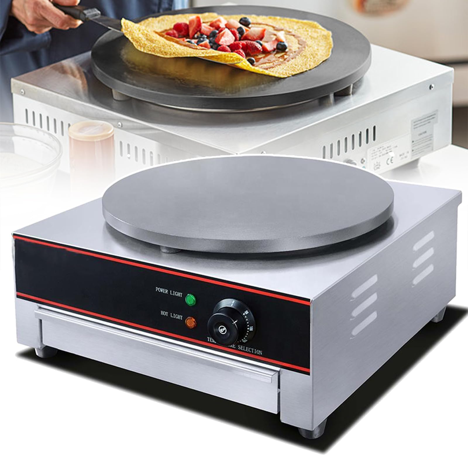 MYUYEE Commercial Table Top Crepe Maker With Adjustable Temperature,Pancake Baker With Lower Tray,Non-Stick,50-300°C