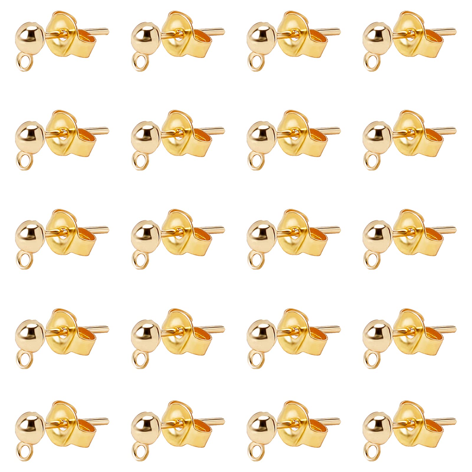 arricraft 30 Sets Stud Earring Findings, Brass Earring Studs Earring Posts with Earring Backs for DIY Earring Making Supplies- Real 18K Gold Plated