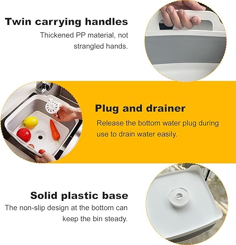 Miniatura 5 de Tina plegable para platos de 2.5 galones (9.4L), cubeta plegable para lavabo, fregadero portátil, multiuso, plegable, cubeta plegable para limpieza,