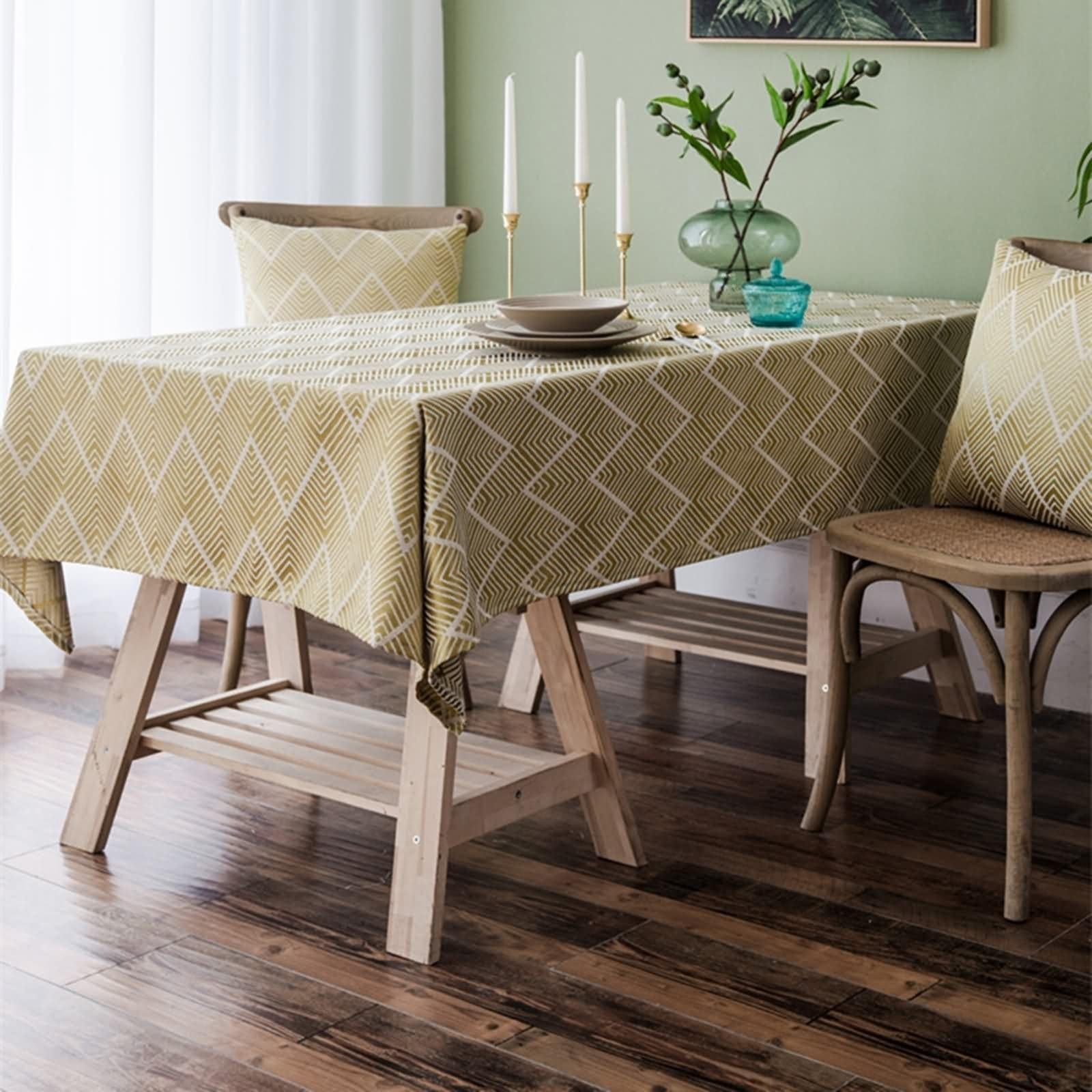 Tovaglia Rettangolari Lunga Strisce Ondulate Tovaglie Poliestere per Ristorante Giallo,135x250CM