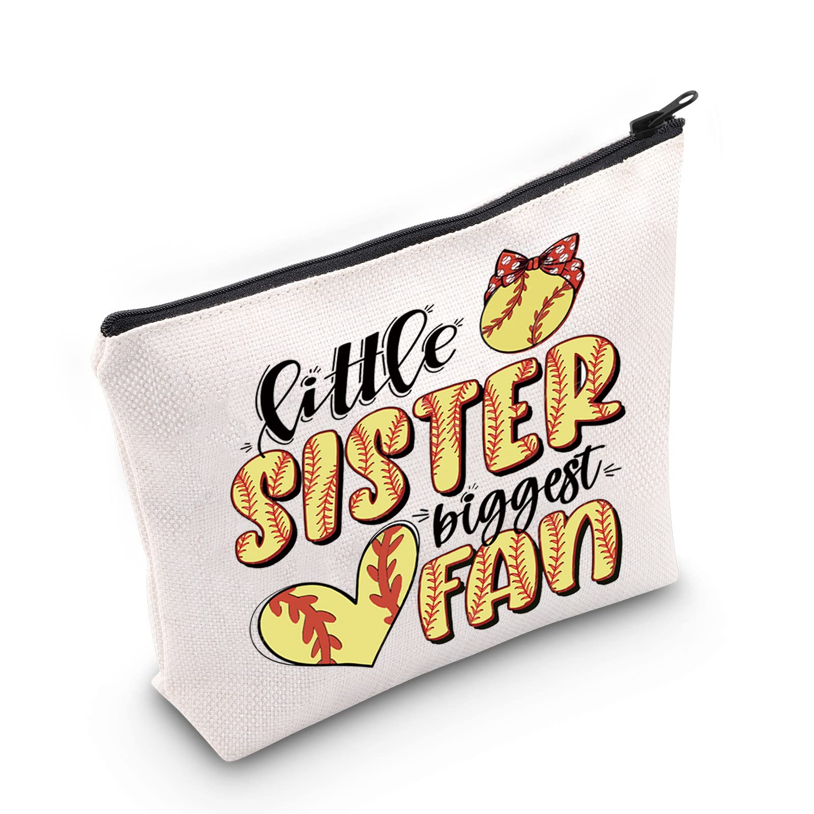 LEVLO Softball Sister Cosmetic Bag Gift For Softball Player Sister Little Sister Biggest Softball Fan Make Up Zipper Pouch Bag For Softball Sister Team, Little Softball Sister, Cosmetic Bag