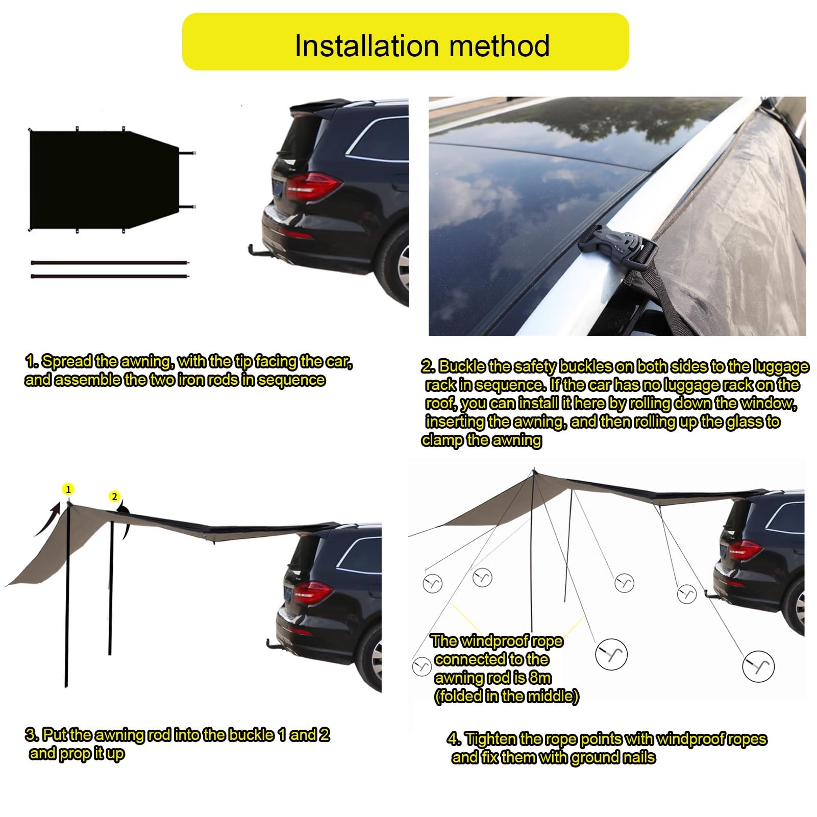 Toldo Lateral para Coche, Toldo Camping Impermeable, Toldo Furgoneta, Tienda de Campaña , Toldo Para Portón Trasero de Coche ,Resistente Al Sol/Agua/Viento, para Autocaravana, Furgoneta, SUV(Small)