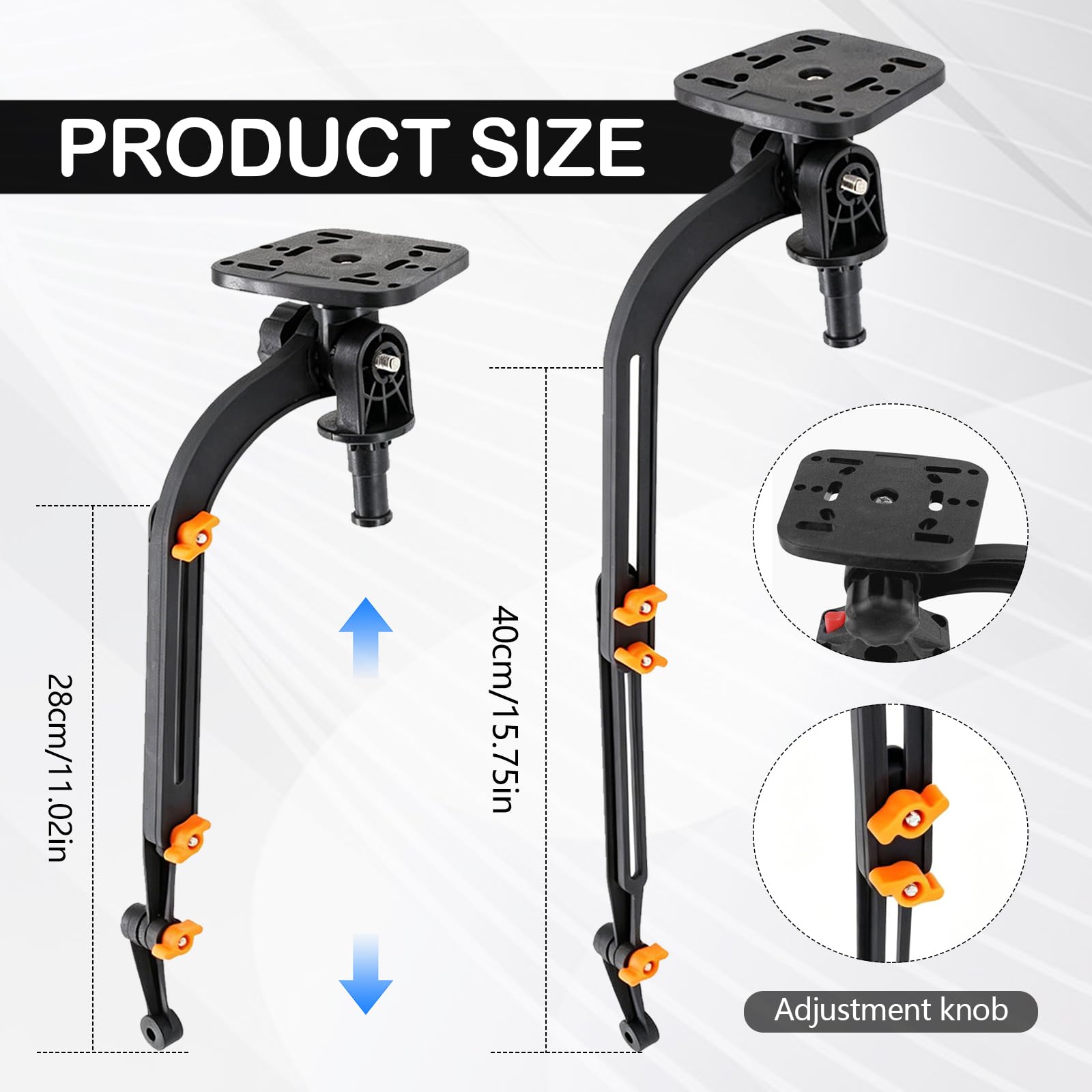 Fischfinder Halterung, Fischfinderhalterung 360 Grad Drehbar Echolot Angeln Halterungen mit Verstellbare Klemme und Universal Montageplatte für Fishfinder Boot Kajak Höhe 28-40cm