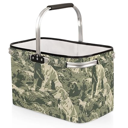 Kizmoglux Dog Camouflage Collapsible Market Basket, Foldable Picnic Basket - Large Shopping Basket with Handles, Portable Folding Bag for Shopping Camping Picnic