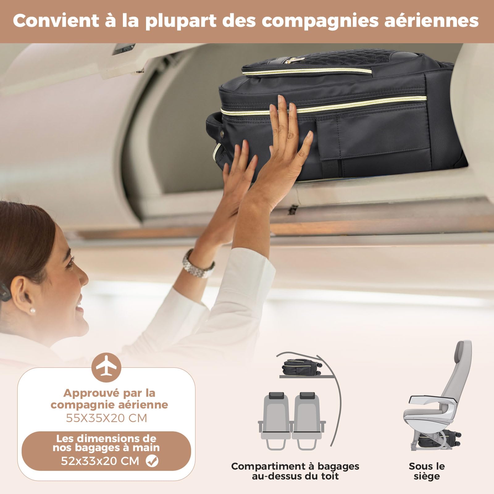 Sac à Dos à Roulettes pour Femme 15.6 Pouces Ordinateur Portable 35L