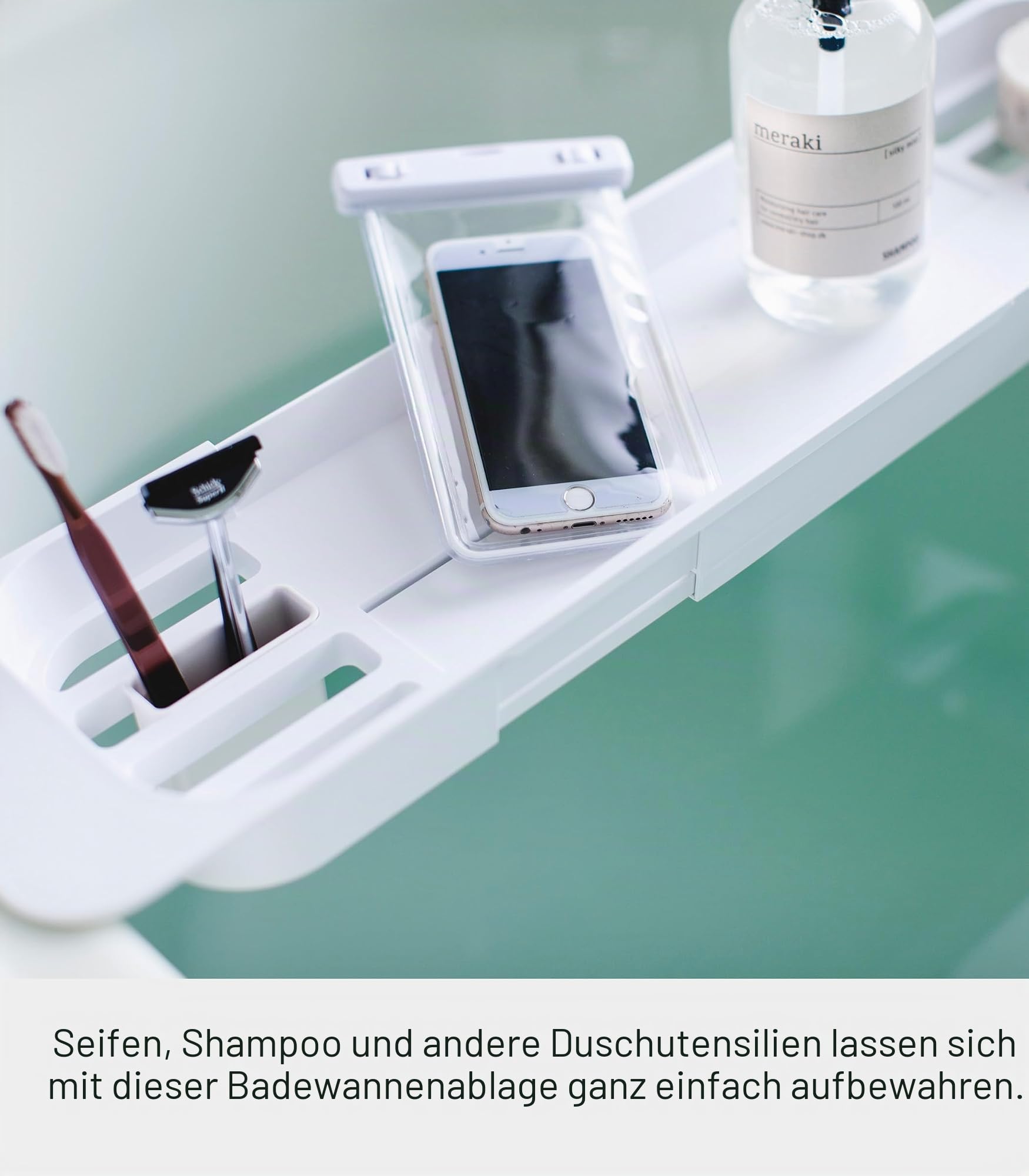 Yamazaki 3546 Tower Extendable Bathtub Tray, White, ABS Resin, 57.575 x 15.5 x 4.5 cm