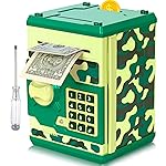 ATM Piggy Bank for Boys Girls, Vcertcpl Mini ATM Coin Bank Money Saving Box with Password, Kids Safe Money Jar for Adults with Auto Grab Bill Slot, Great Gift Toy Bank for Kids(Camouflage Green)