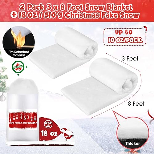 Miniatura 2 de BESTEEL Decoración de nieve artificial de Navidad de 18 onzas + 2 rollos de nieve de Navidad de 3 pies x 8 pies, mantas de nieve artificial para