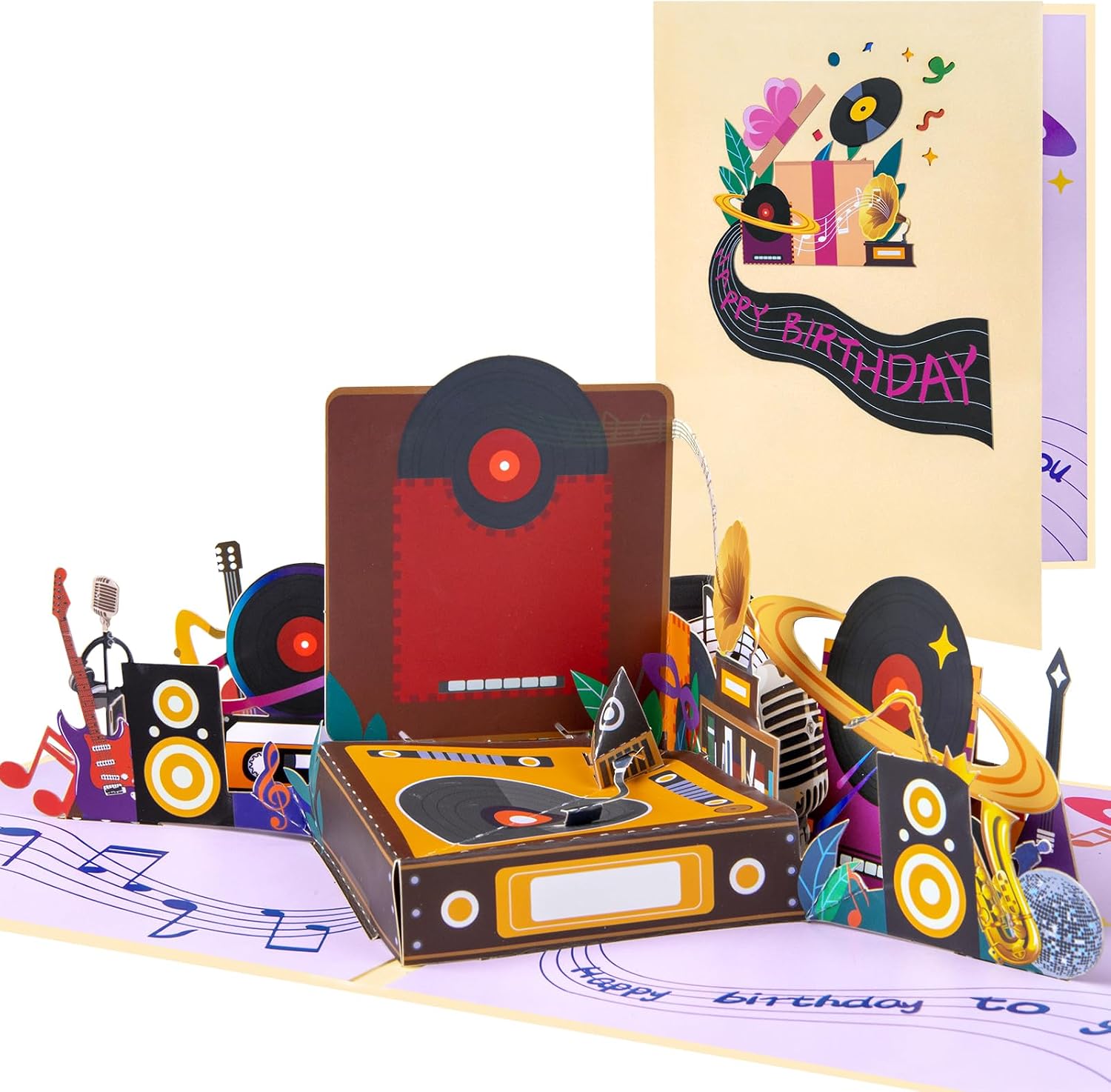 Record Player Pop Up Happy Birthday Greeting Card, ideal love Gift for Adults and Kids with Blank Note & Envelope, Foldable Celebration for Daughter, Son, Mom, Dad, Friend, Children