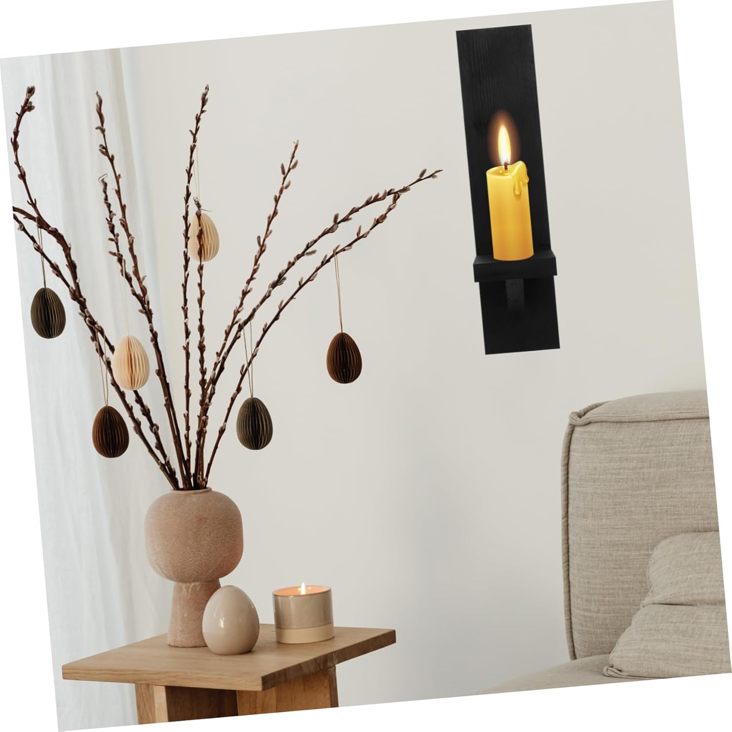 Ciieeo 2pcs Gothic Farmhouse Wall Mount Candle Sconces Wooden Candlestick Tea Light Holders for Bedroom Living Room Kitchen Rustic Home Decor Black