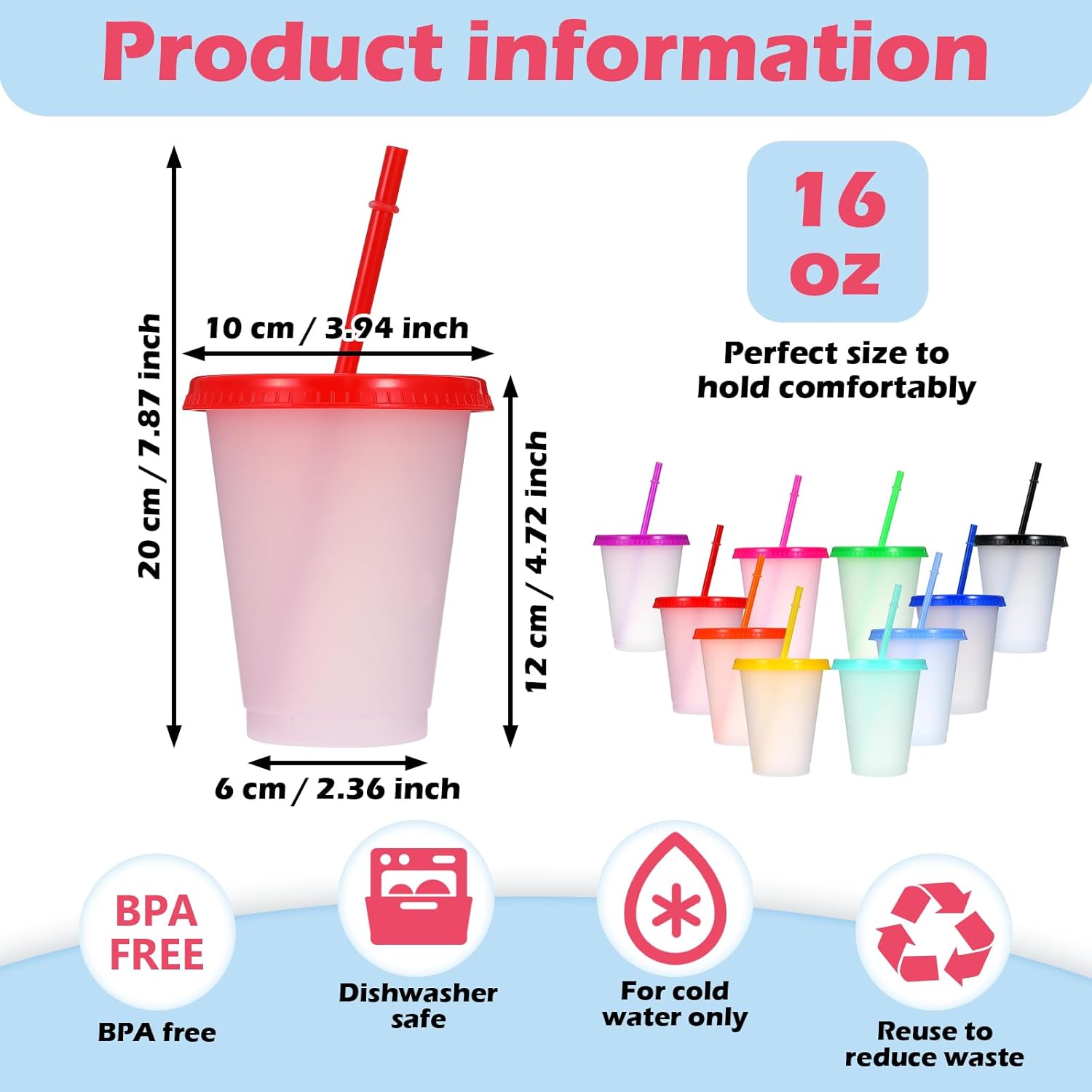 20 Pack Reusable Plastic Tumblers with Lids and Straws, 16 oz Colorful Party Cups Bulk for Iced Coffee, Cold Drinks, Travel, Glitter Drinkware 10 Colors - Image 2