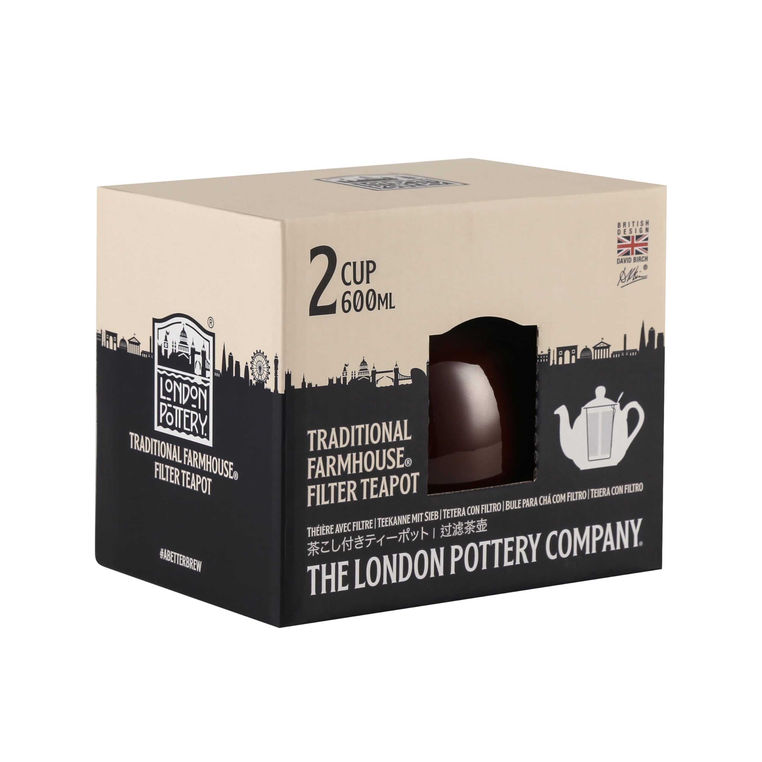 London Pottery Farmhouse - Tetera con infusor, cerámica, marrón Rockingham, 2 tazas (600 ml)