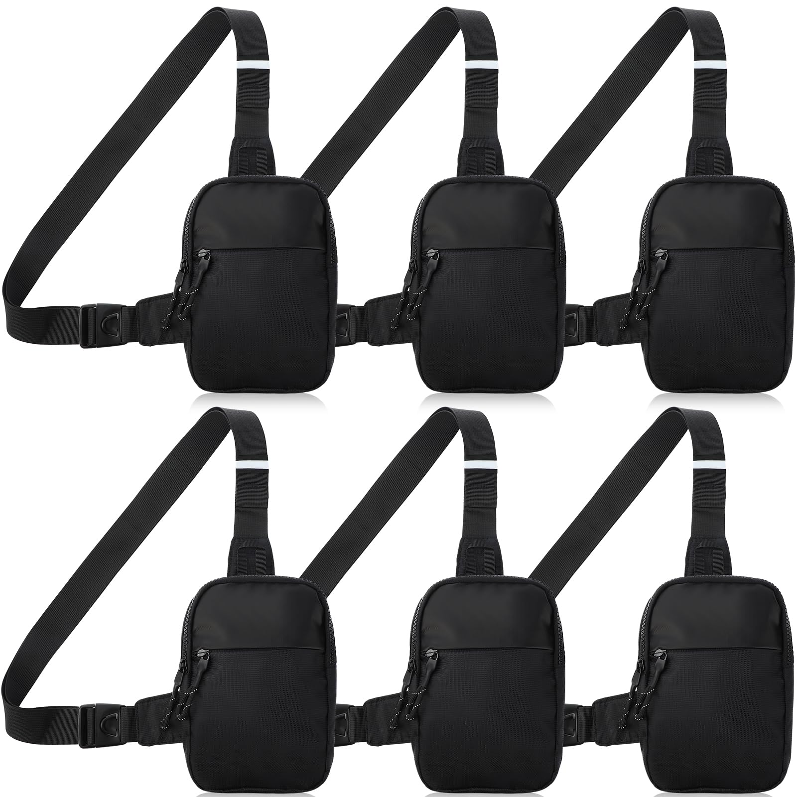 Kajaia 6 Pack Small Crossbody Sling Fanny Packs Bags Bulk Men, Black