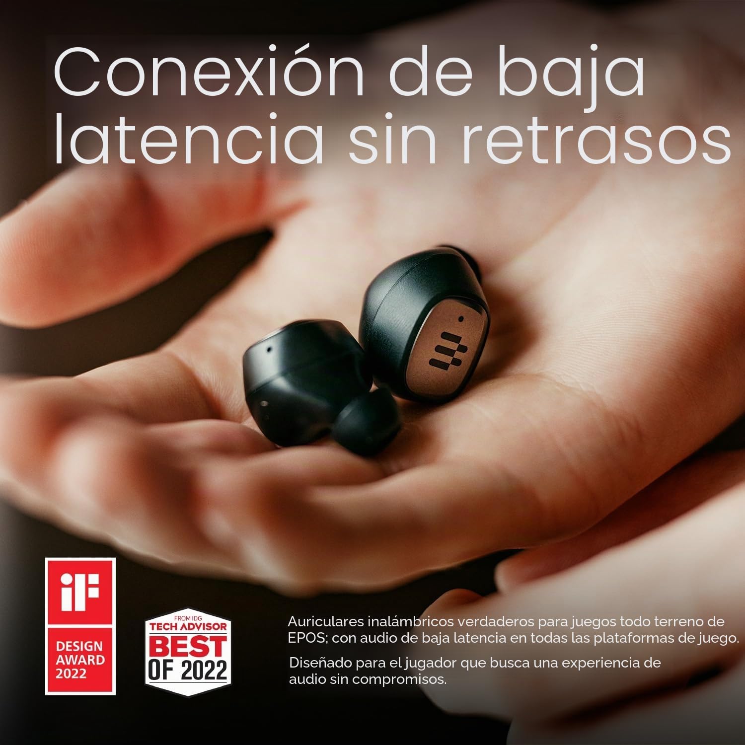 EPOS GTW 270 - Auriculares inalámbricos híbridos para juegos, Bluetooth y USB-C, diseño cerrado que reduce el ruido, micrófonos duales, ajuste ergonómico, resistente al agua IPX 5, funda de carga