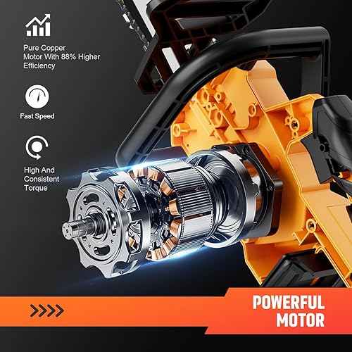 Miniatura 3 de Motosierra eléctrica de 12 pulgadas con 2 baterías, motosierra inalámbrica ligera de 20 V de alta potencia para cortar madera, podar árboles y