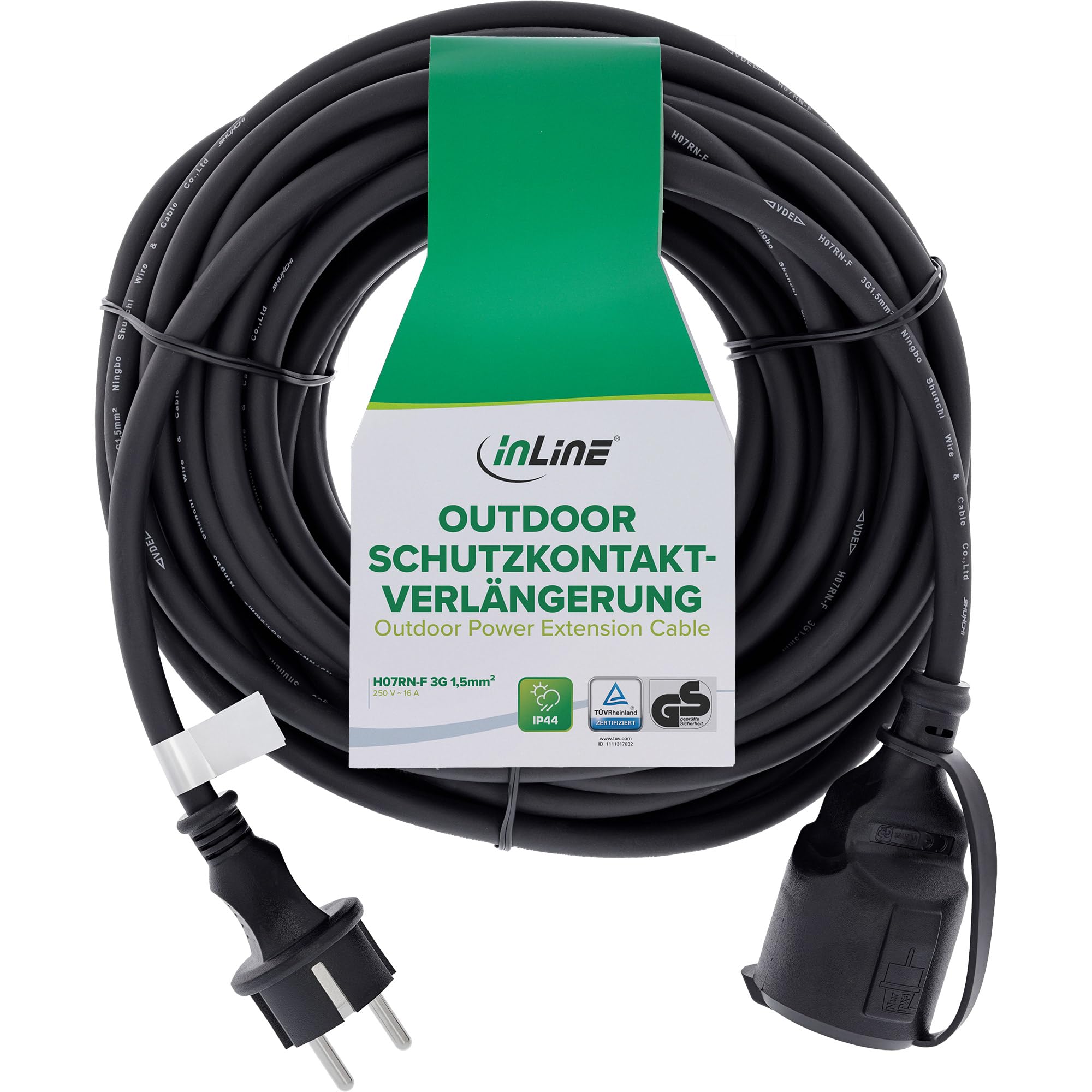 InLine Schutzkontakt-Verlängerung Outdoor IP44, 10 m, H07RN-F Gummileitung
