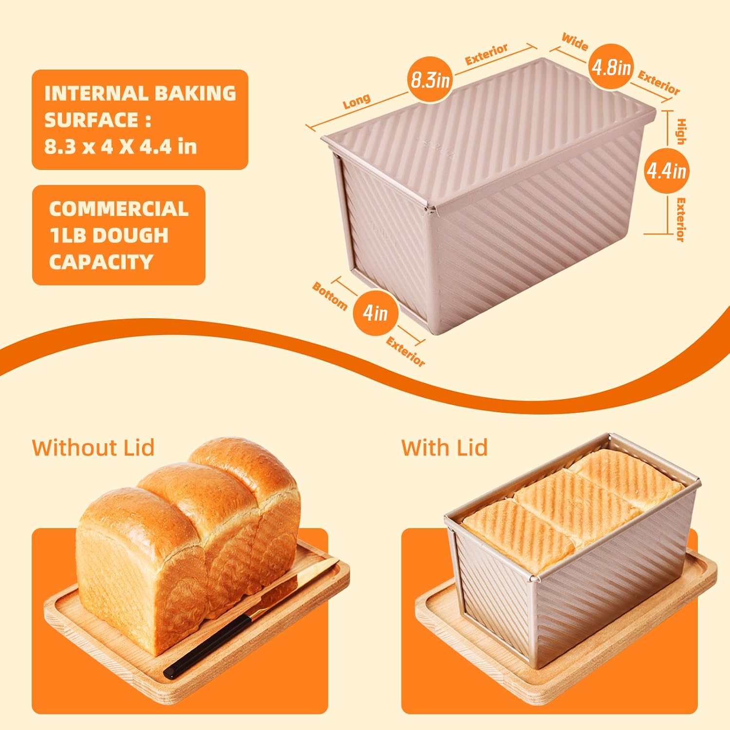 SUNCITY SUNCTY Pullman Loaf Pan with Lid, 1 lb Dough Capacity Non-Stick Bakeware for Baking Bread, Gold Toast Box Mold with Cover, 8.5 x 4.7 x 4.3 Inch