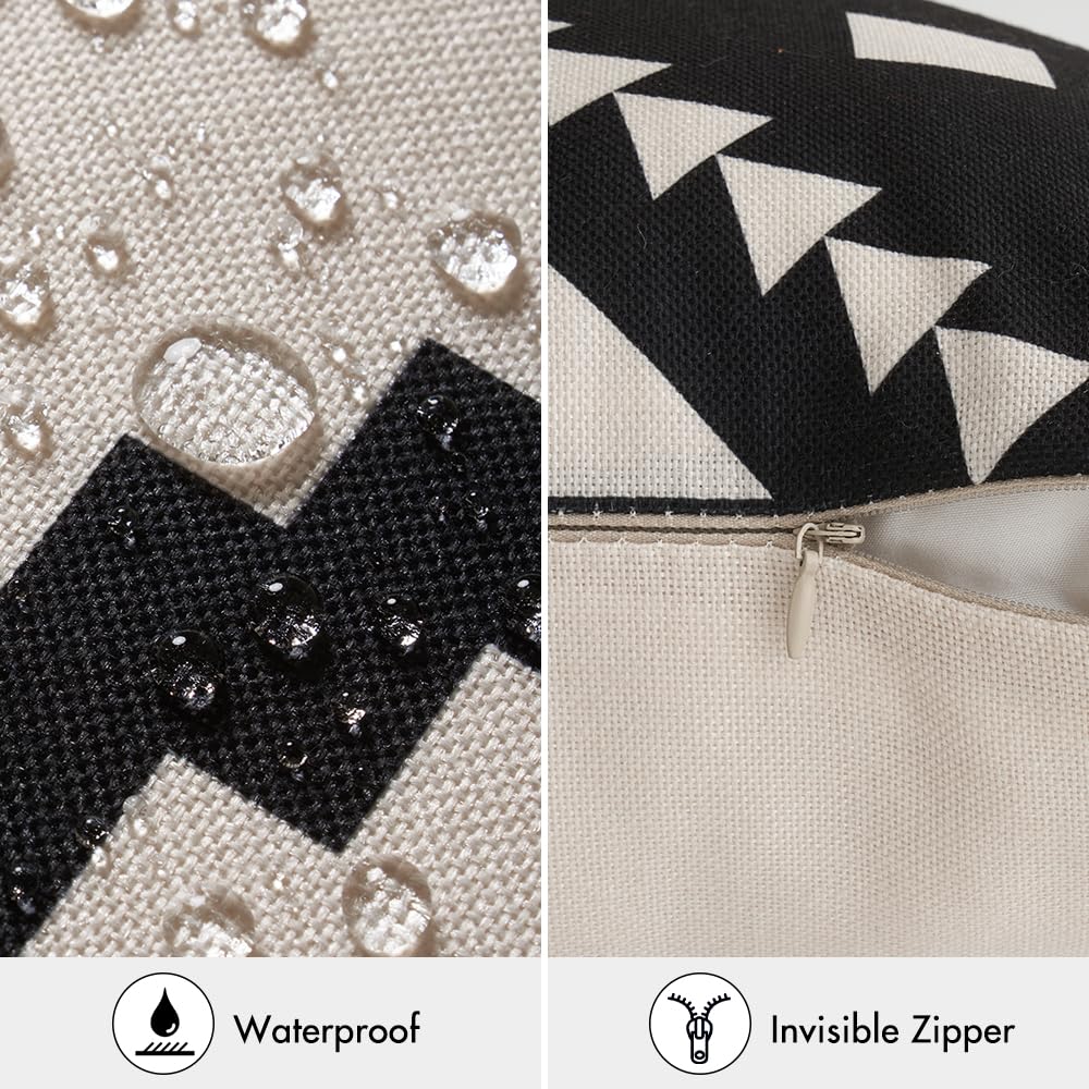 MIULEE 4 Pack Cushion Covers Outdoor Waterproof Throw Pillow Cover Home Pillow Case Pillowcases for Tent Park Bed Sofa Chair Bedroom Decorative Balcony 40x40cm 16x16inch Black - Image 2