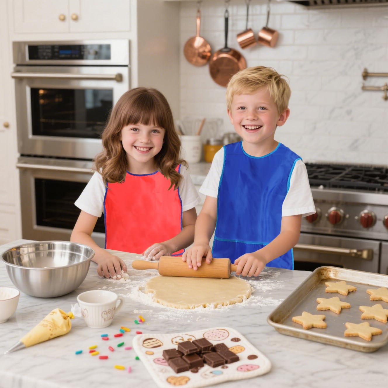 Grembiule per bambini, senza maniche, con 3 ampie tasche, per bambini, per cucinare e dipingere