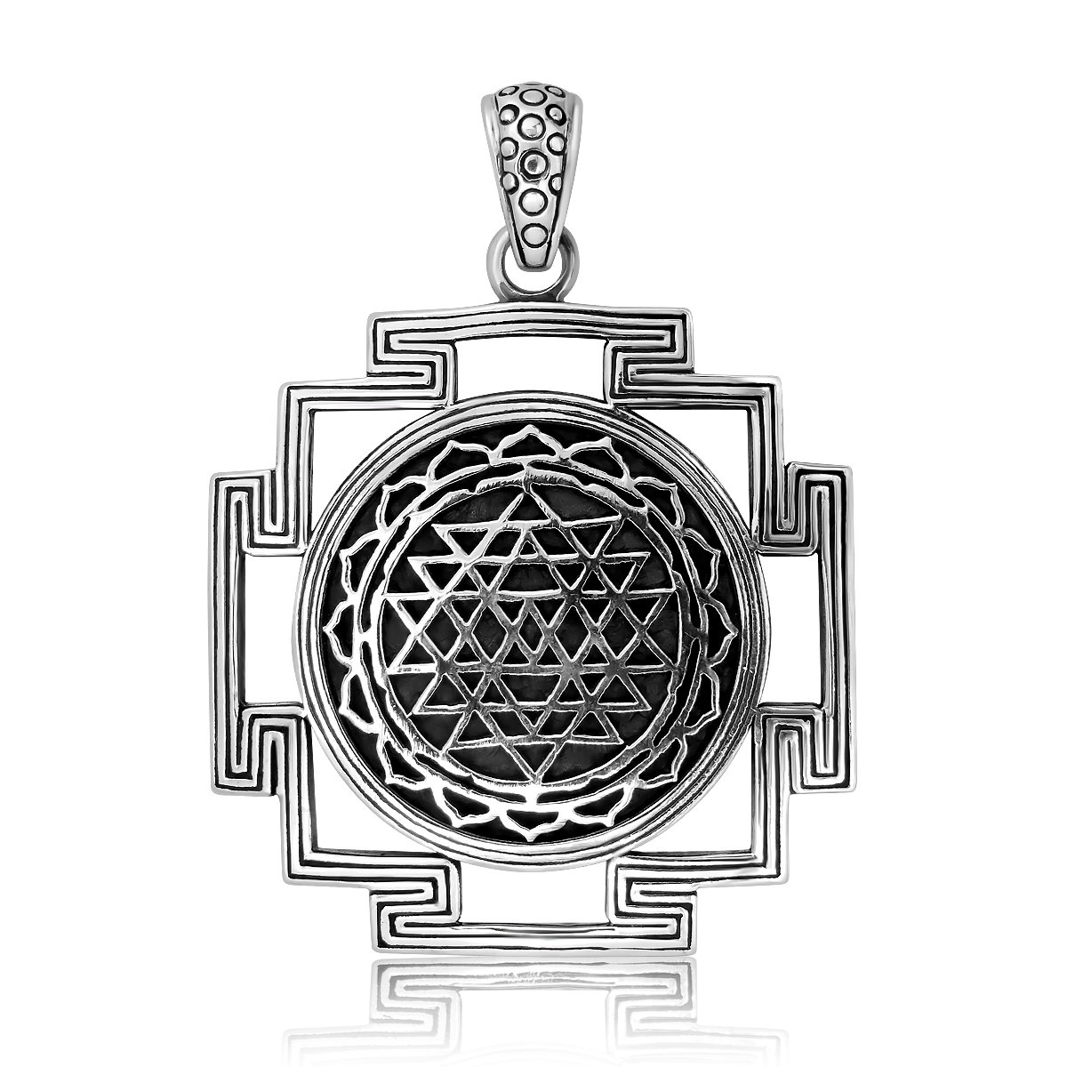 w WithLoveSilver Sterling Silver Sri Yantra Chakra Sacred Geometry Talisman Pendant