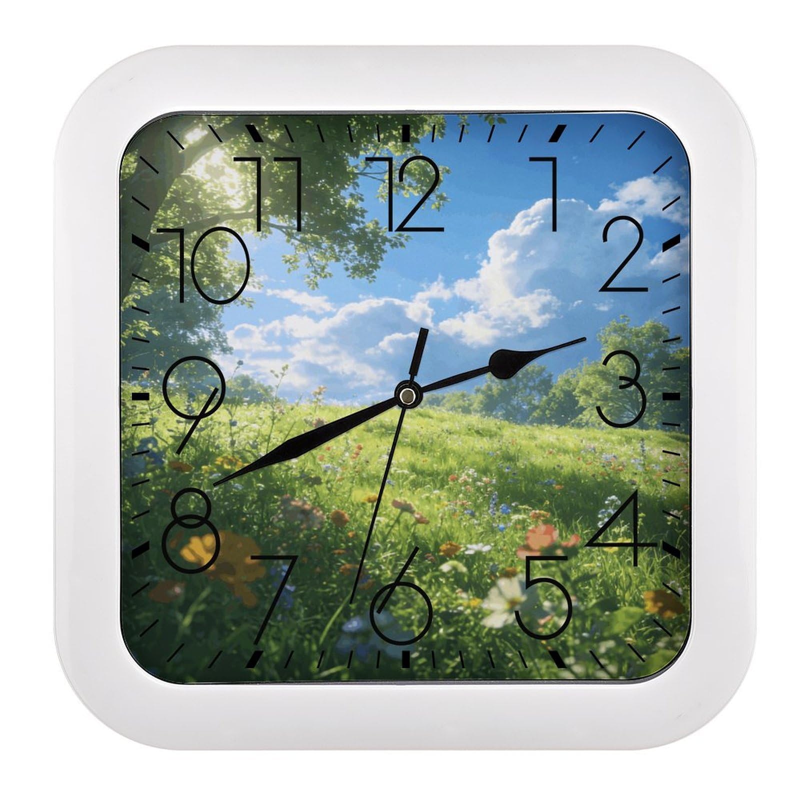 LZQPOEAS Meadow Square Wall Clock, 10.2 Inch Battery Operated Silent Non-Ticking Wall Clock, Square Analog Decorative Clock for Home Wall Art, Living Room, Bedroom, and Office