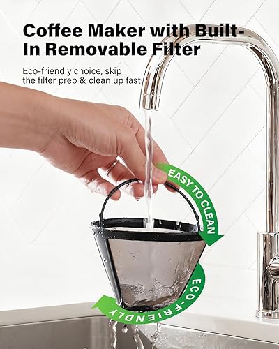 Miniatura 5 de SHARDOR Cafetera de goteo de 8 tazas con filtro reutilizable y cafetera de cristal, color negro y plateado