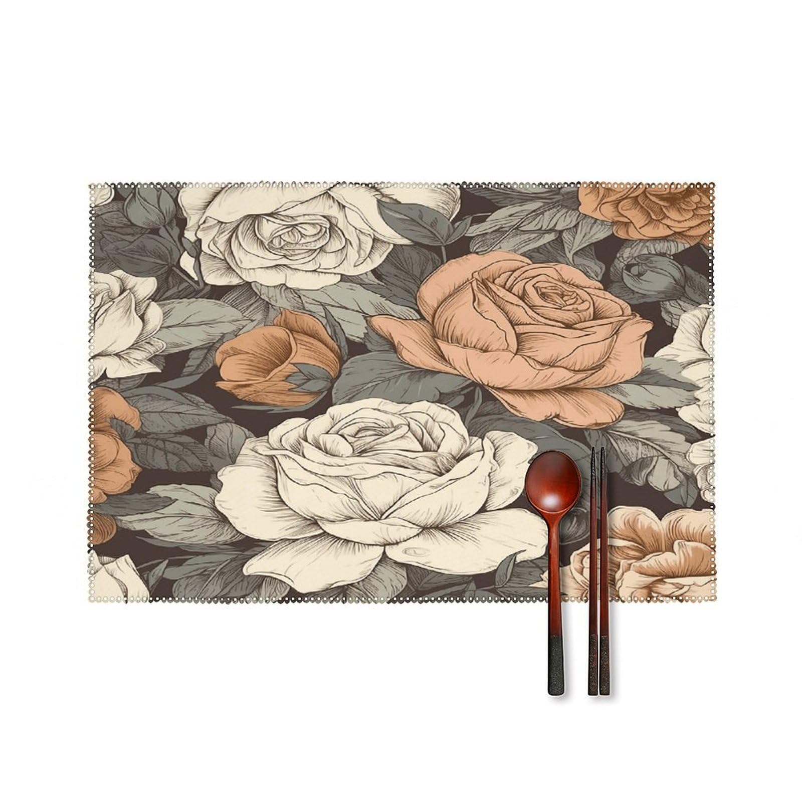 Btcowzrv Style A Hand Drawn Painting Canvas Placemats Set Of 6, Wipeable Washable Place Mats For Indoor & Outdoor, Table Mat Decor For Kitchen Dining Party