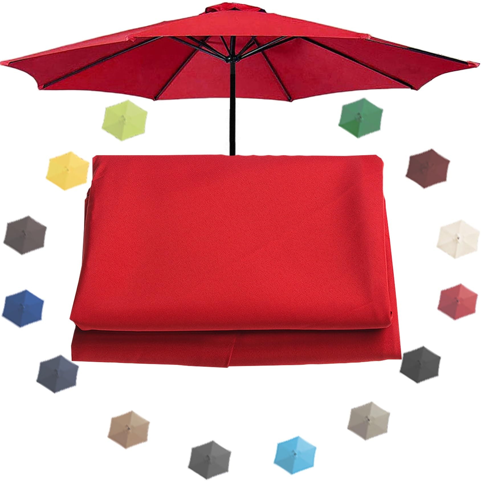 Replacement Parasol Canopy, Umbrella Replacement Cloth, Replacement Top Canopy For Umbrella Replacement Fabric Garden Parasol Canopy Cover For 200cm/270cm/300cm(6.6ft/9ft/10ft)(Color:Red,Size:200cm(6.