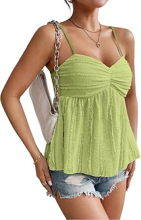 SISKIN Womens Peplum Tank Tops Babydoll Lace Going Out Camisole Top Ruffle Spaghetti Strap Camisole