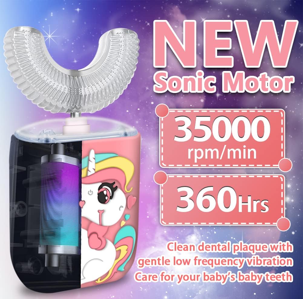 Kids Toothbrush Electric, U Shaped Automatic Toothbrush with 2 Brush Heads, Six Modes, USB Rechargeable, Purple, Kids 7-12