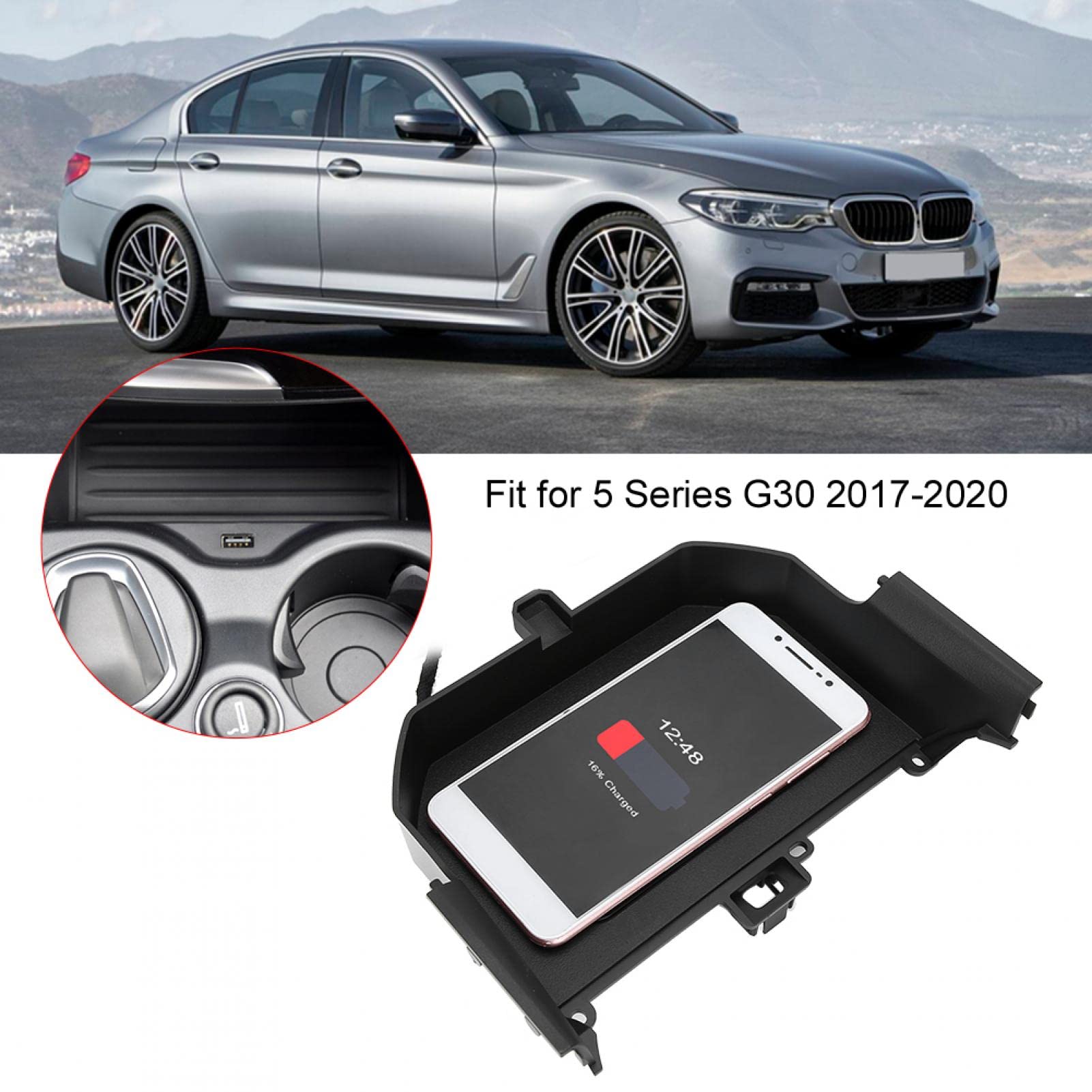 Caricabatterie wireless rapido, caricatore wireless 9-16V 15W 7,5W per piastra di ricarica iOS Induzione adatta per serie 5 G30 2017-2020 Supporto ricarica wireless 5W