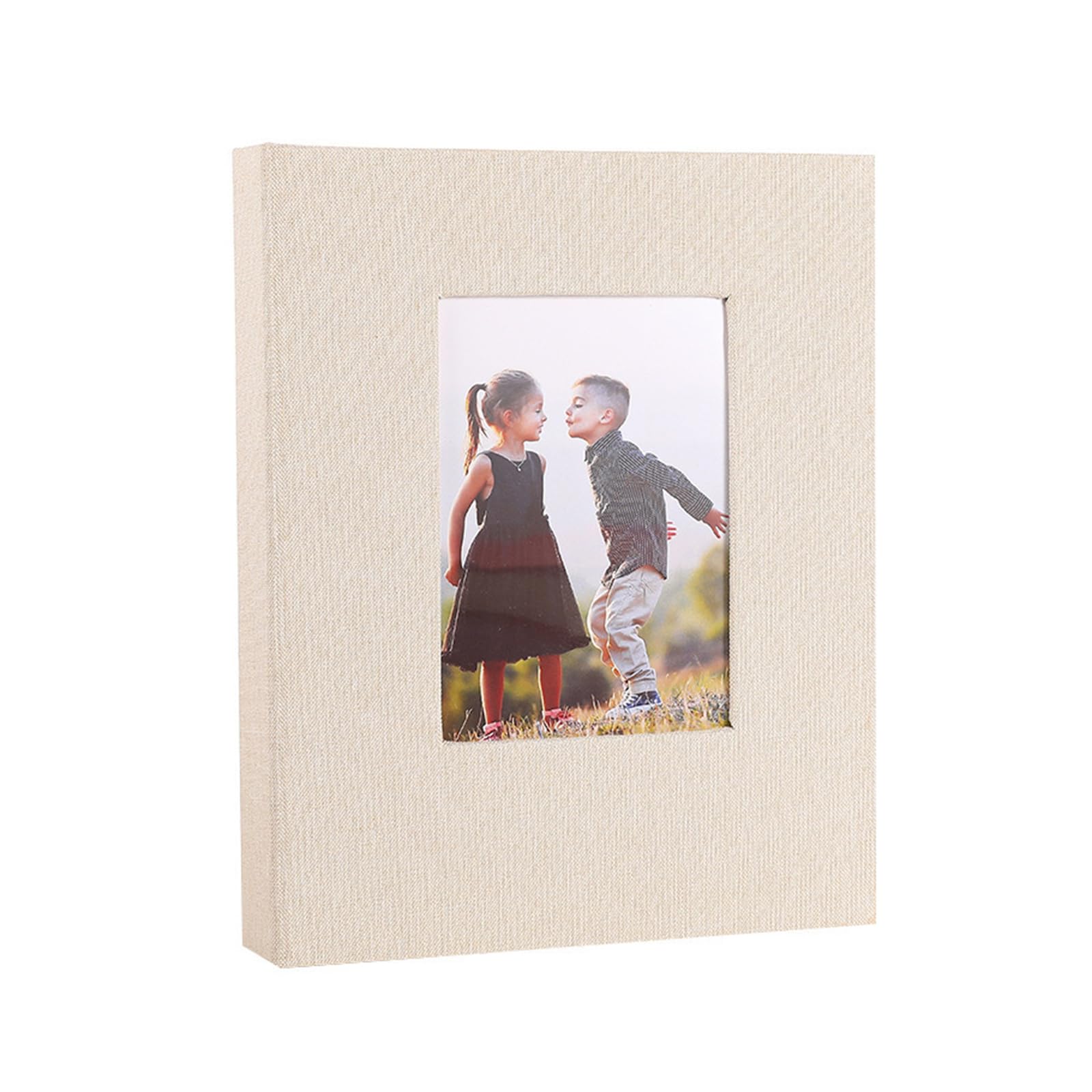 hogtnd Spacious 4x6 Photo Album with Linen Fabric Cover and Front Window for Photo Preservation, Family Wedding Anniversary Gift, Family Memory Album