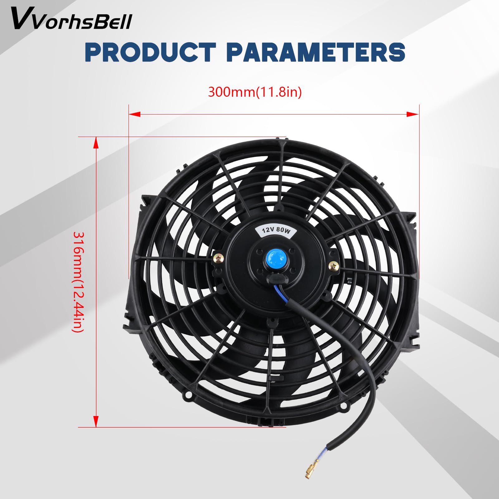 Ventilateur de voiture 30,5 cm, 12 V, 80 W, universel, fin, compatible avec moteur de voiture, 10 feuilles, 2200 tr/min, 1730 CFM - Ventilateur électrique Push Pull avec kit de montage