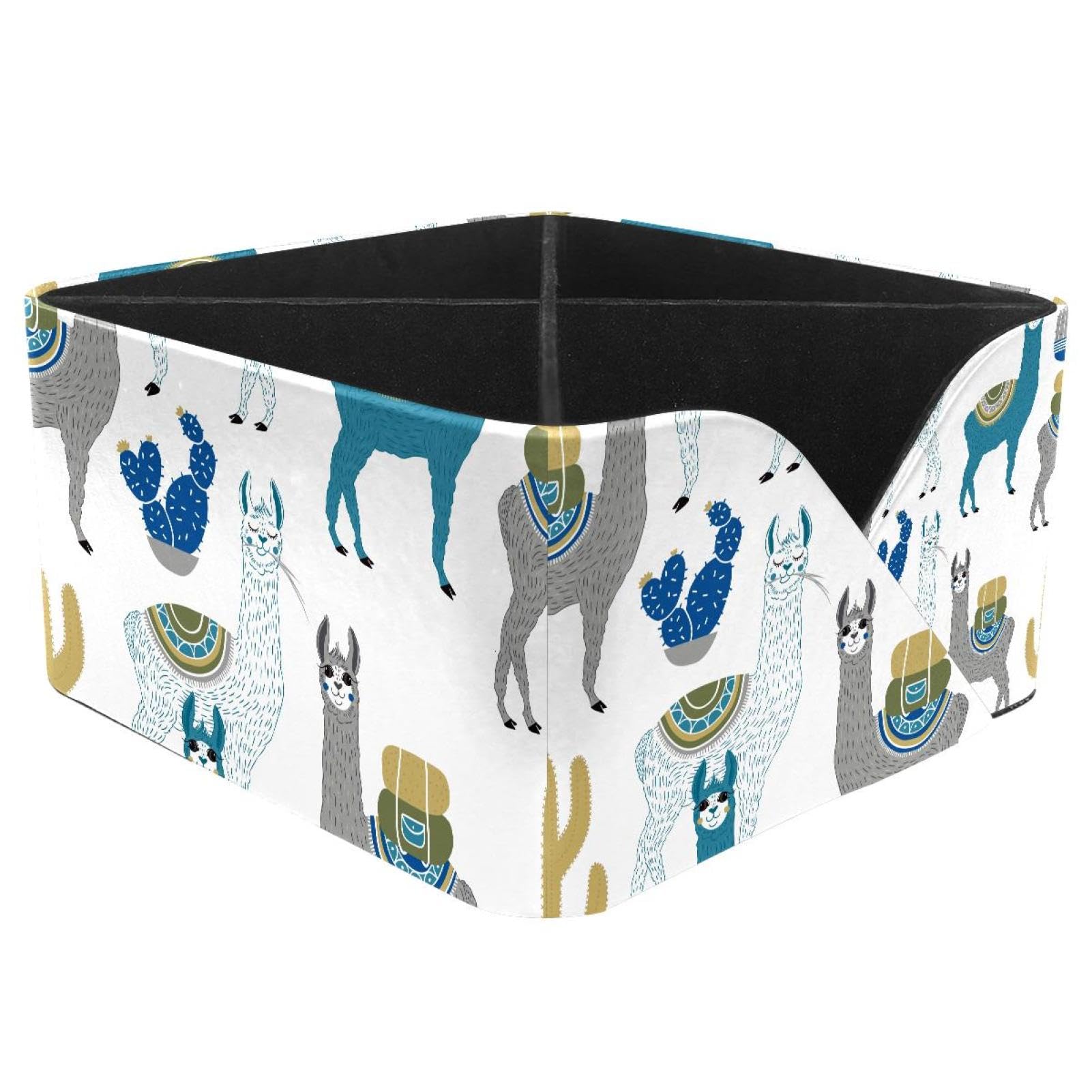 KengjuTesu Sweet Llama South America's Alpaca Cactus Pattern Desktop Organizer Pen Holder, Rectangular Pencil Cup for Office, Study and Makeup Stations