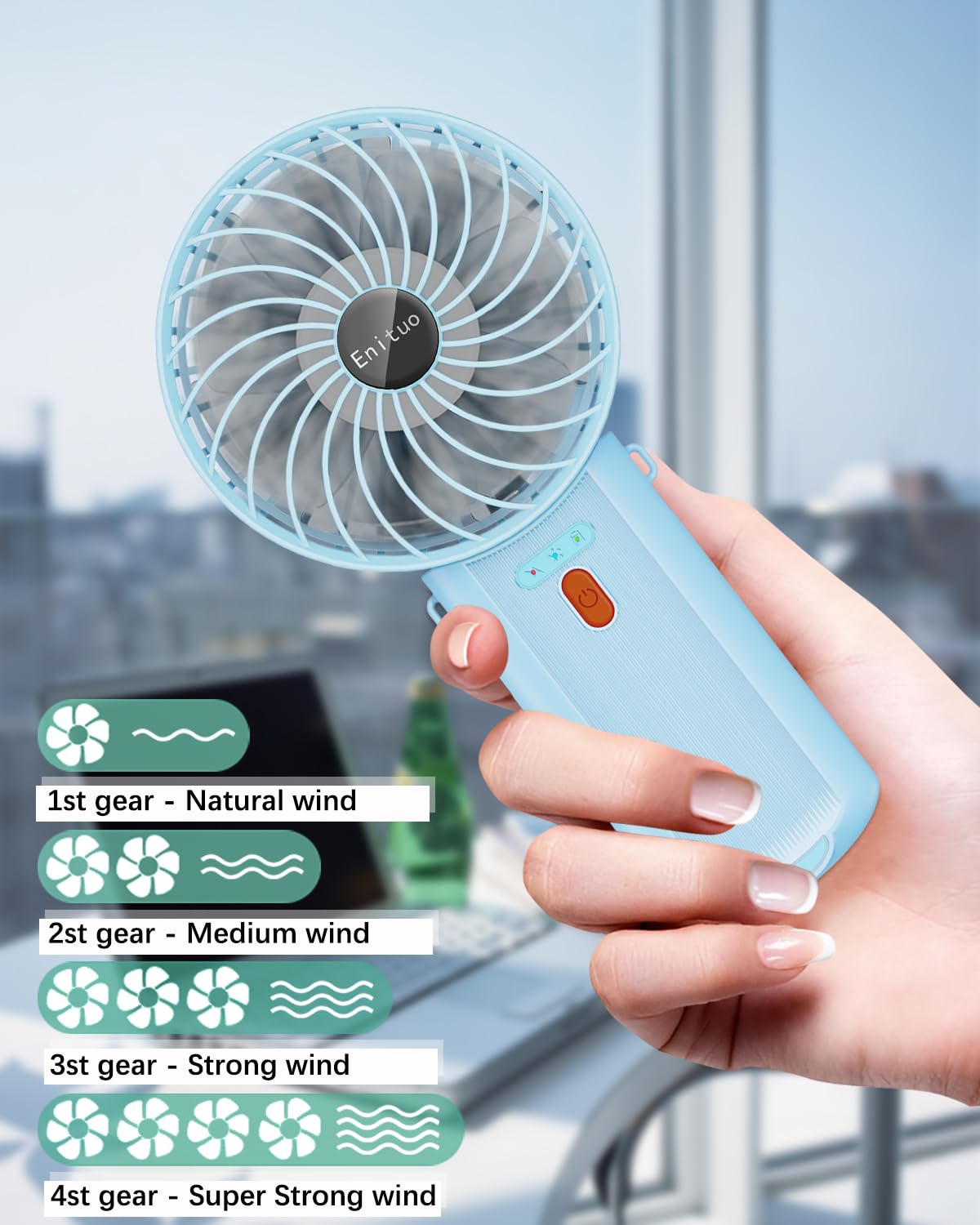 Portable Fan Handheld Fan with Neck Lanyard, Battery Operated Electric Powered USB Rechargeable Fans, 6-15H Cooling - Image 2