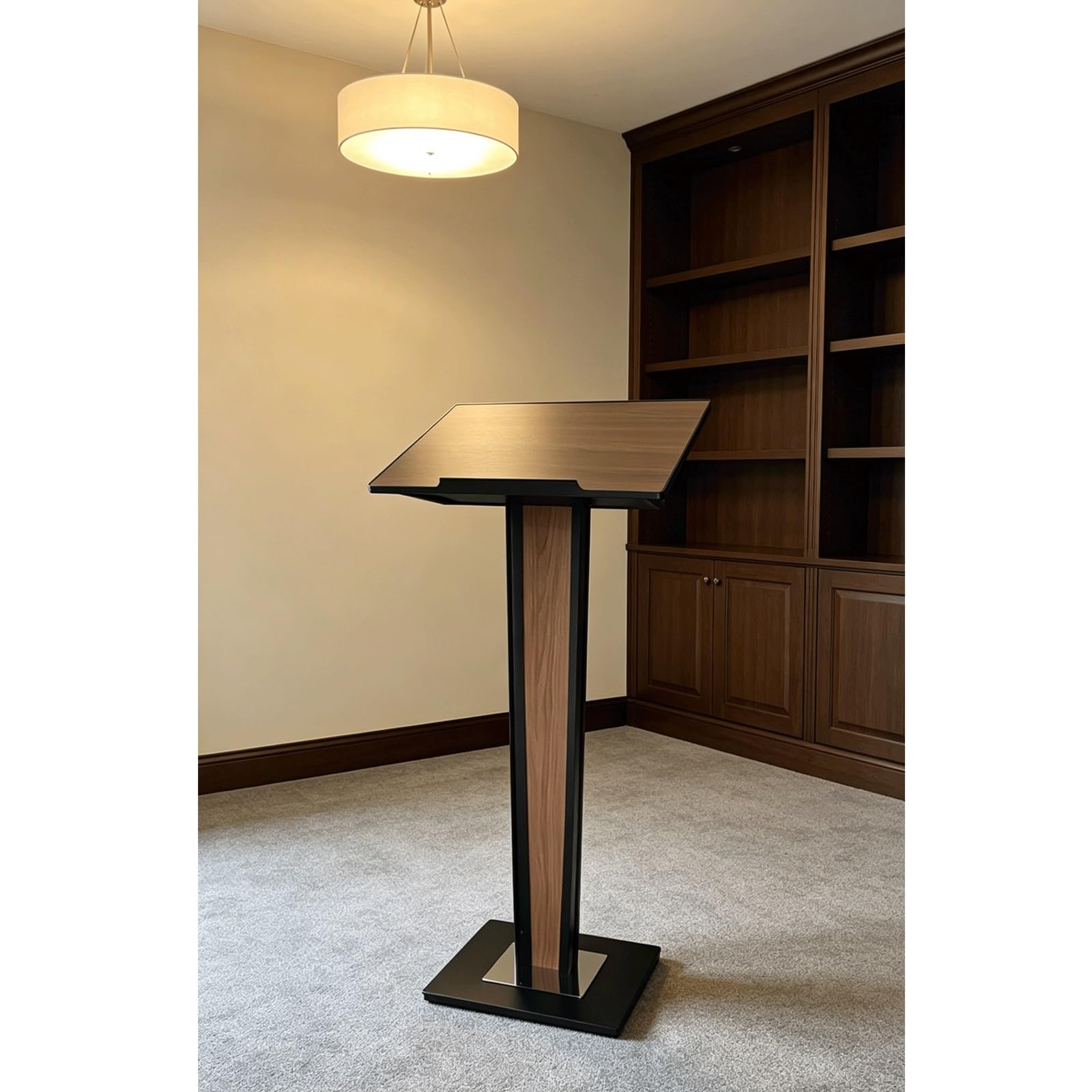 Support de Podium en métal, pupitre Moderne sur Pied, pupitre de présentation Ergonomique avec Plateau incliné et Base Stable(Dark Brown)