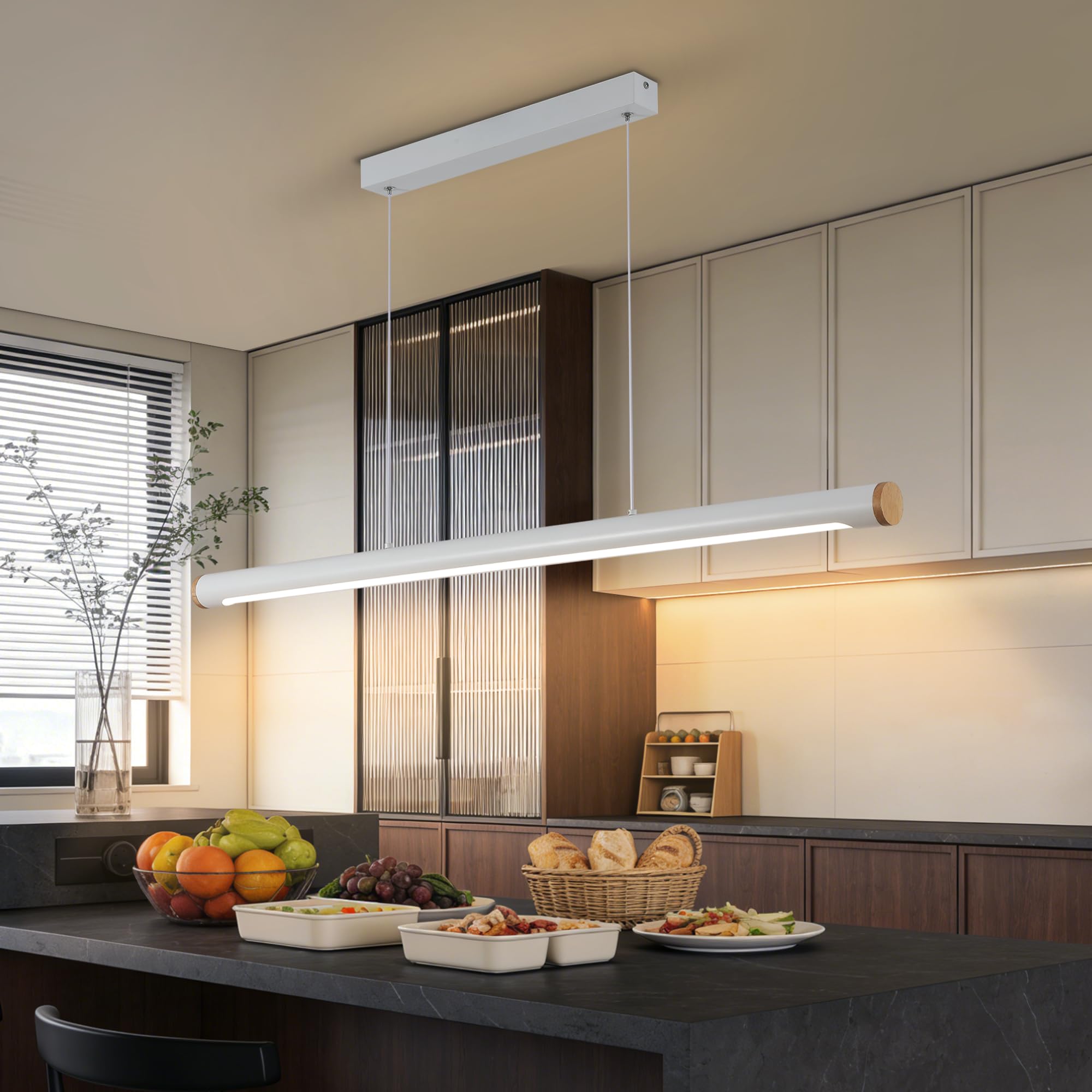 FANLG LED Lampara de techo colgante, 80CM Lampara Colgante Cocina Regulable con Control Remoto, 30W blanco Lampara Comedor lineal Iluminación Colgante regulable altura para Comedor Cocina Oficina