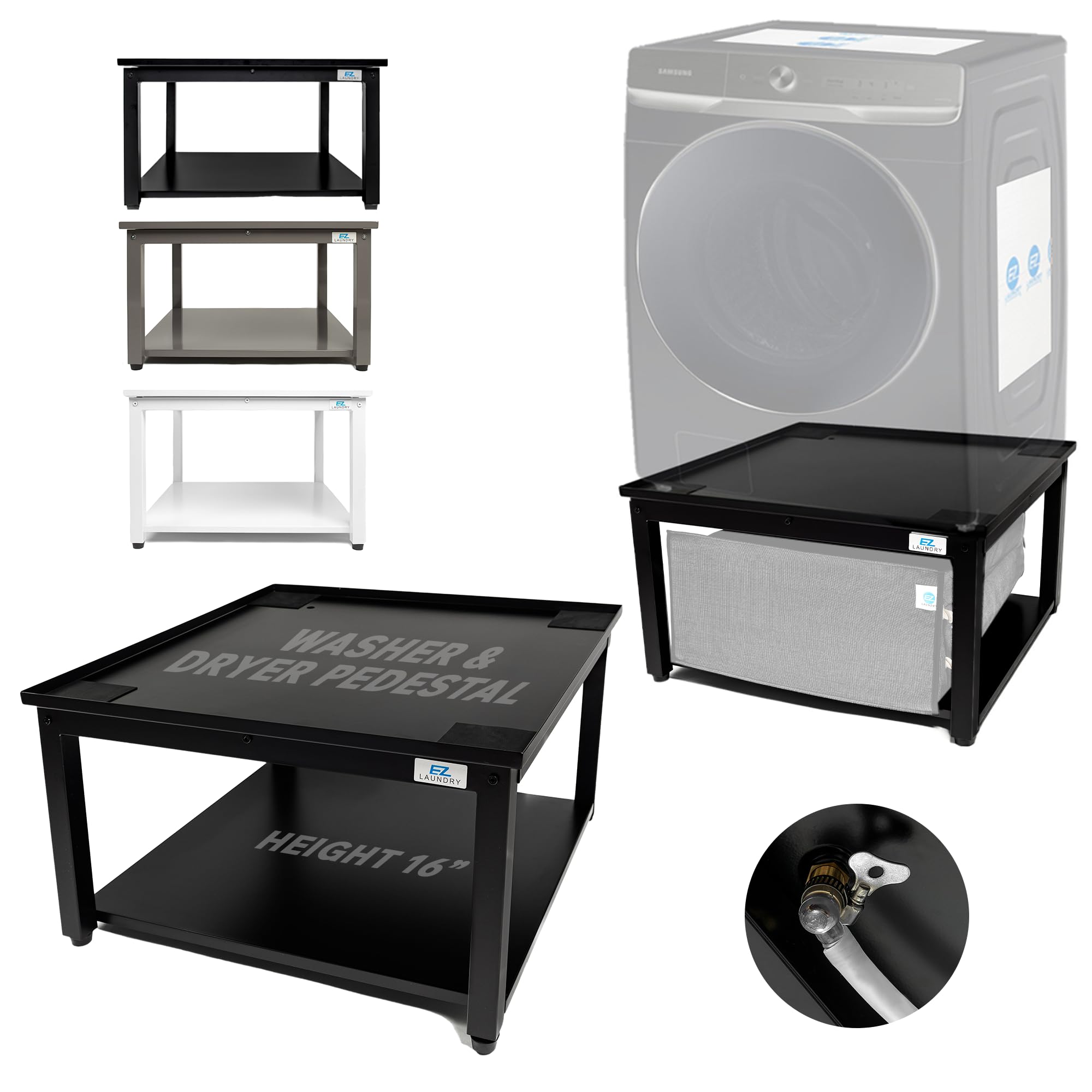Ergonomic Washer and Dryer Pedestal - Fits 27/28 Inch - Supports 800 lbs - 16 Inch Height for Back Pain Relief - Alloy Steel with Leak Protection - Easy Setup - Black