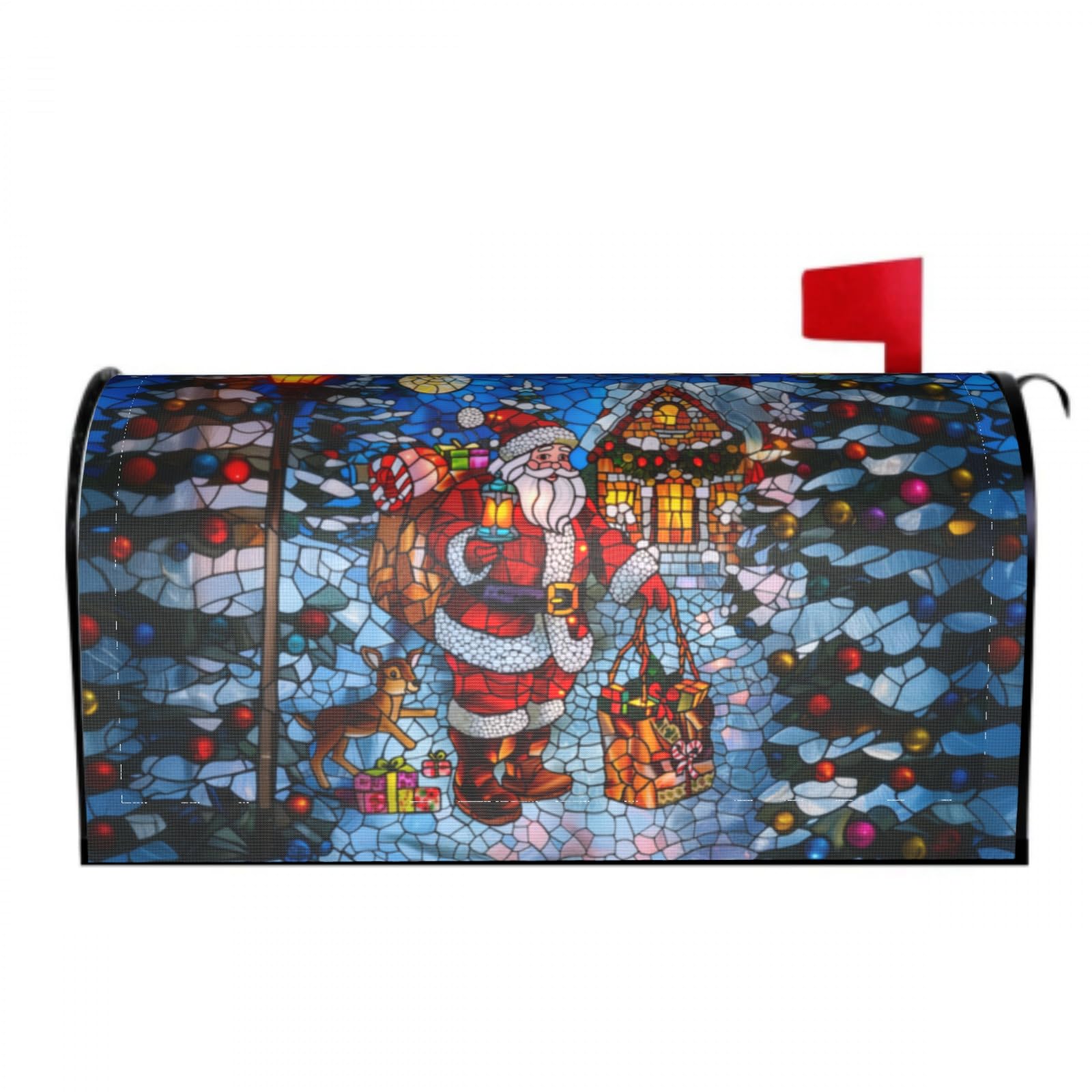 Stained Glass Santa Claus Mailbox Covers Magnetic Wraps Post Letter Box Cover Garden Home Decor 25.5x21 in