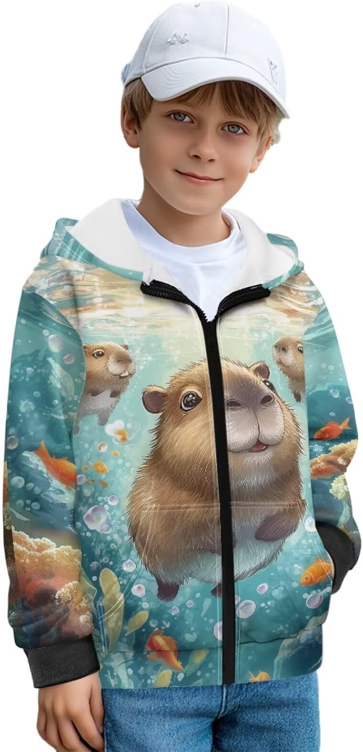 Uourmeti Zipper Up Sweatshirt for Girls Fleece Zip Up Hoodies Graphic Jacket with Pockets 6T 16T